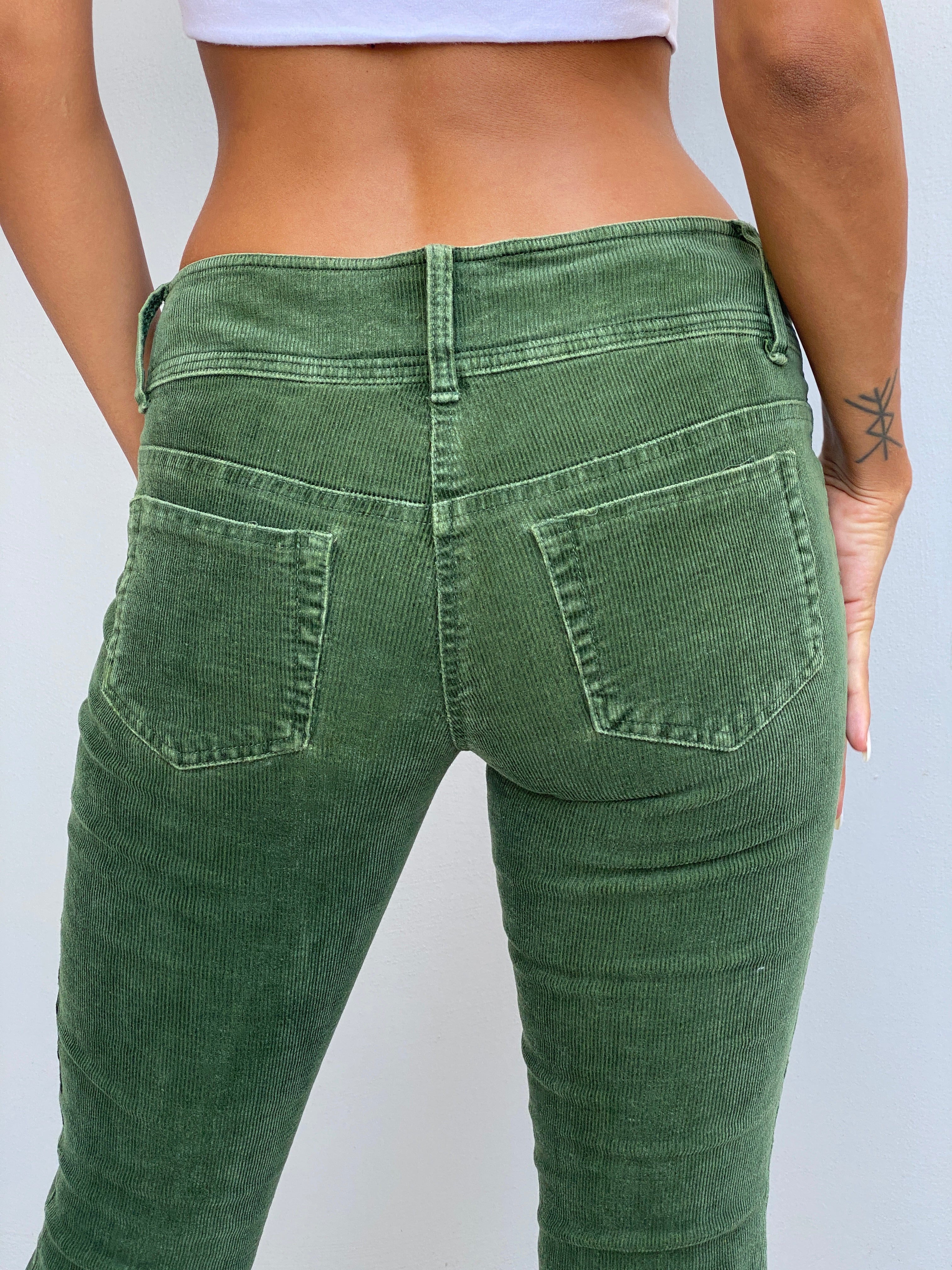 Vintage Y2K Wet Seal Forest Green Corduroy Low Rise Flare Pants - 34EUR