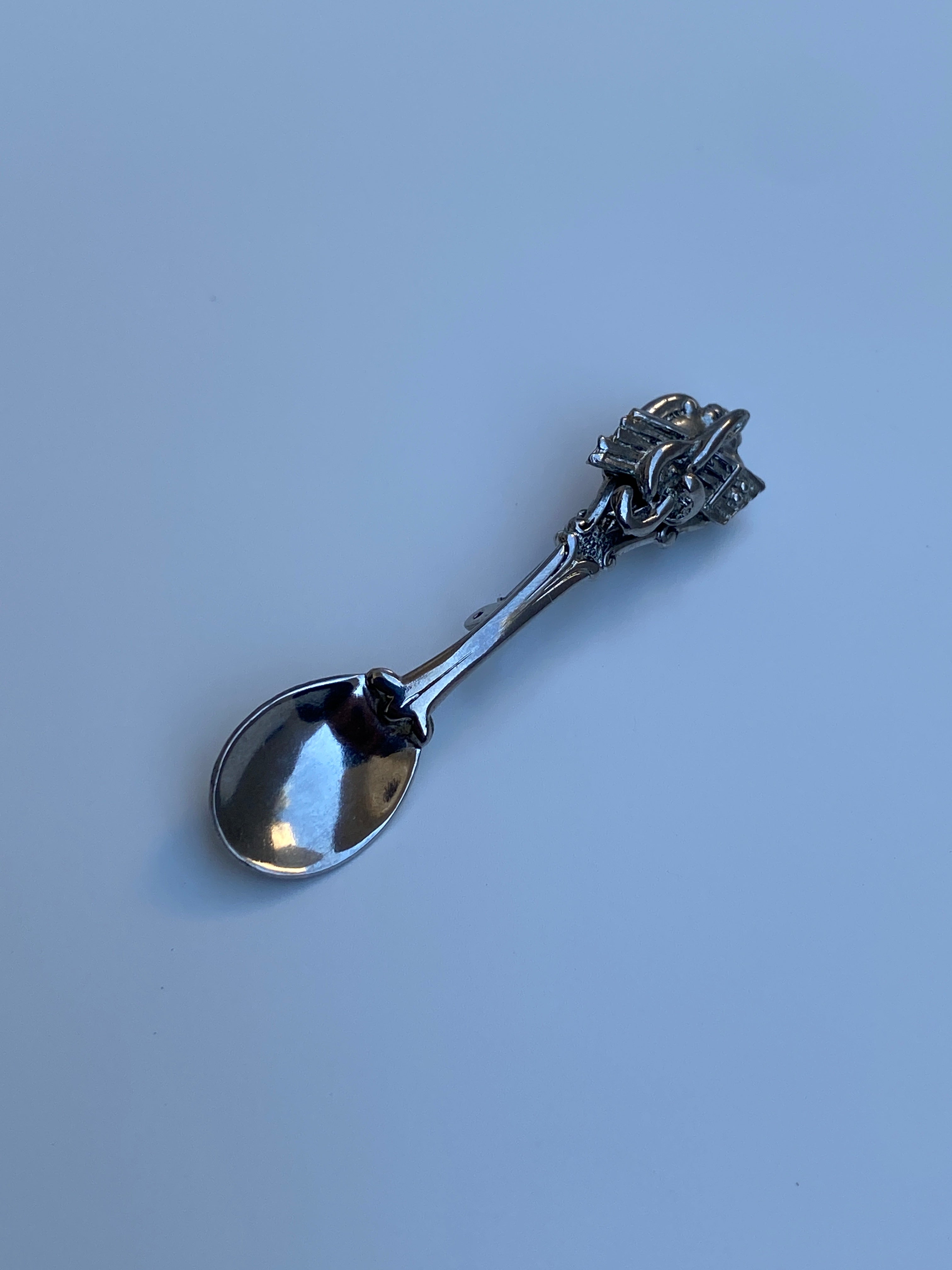 Vintage Silver Tone Spoon Brooch Figural Cutlery Lapel Pin