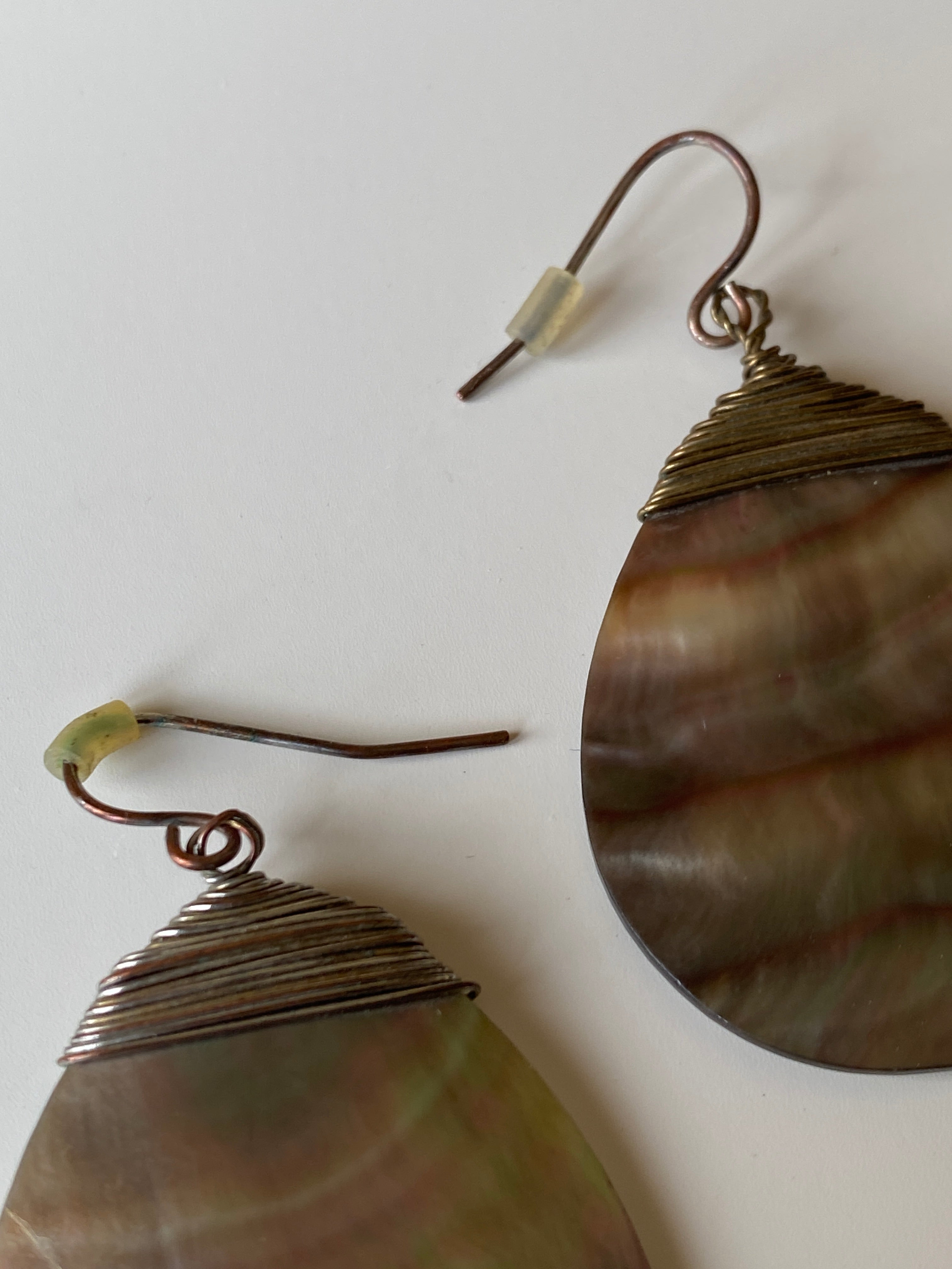 Vintage Mother of Pearl Teardrop Dangle Handcrafted Shell Earrings