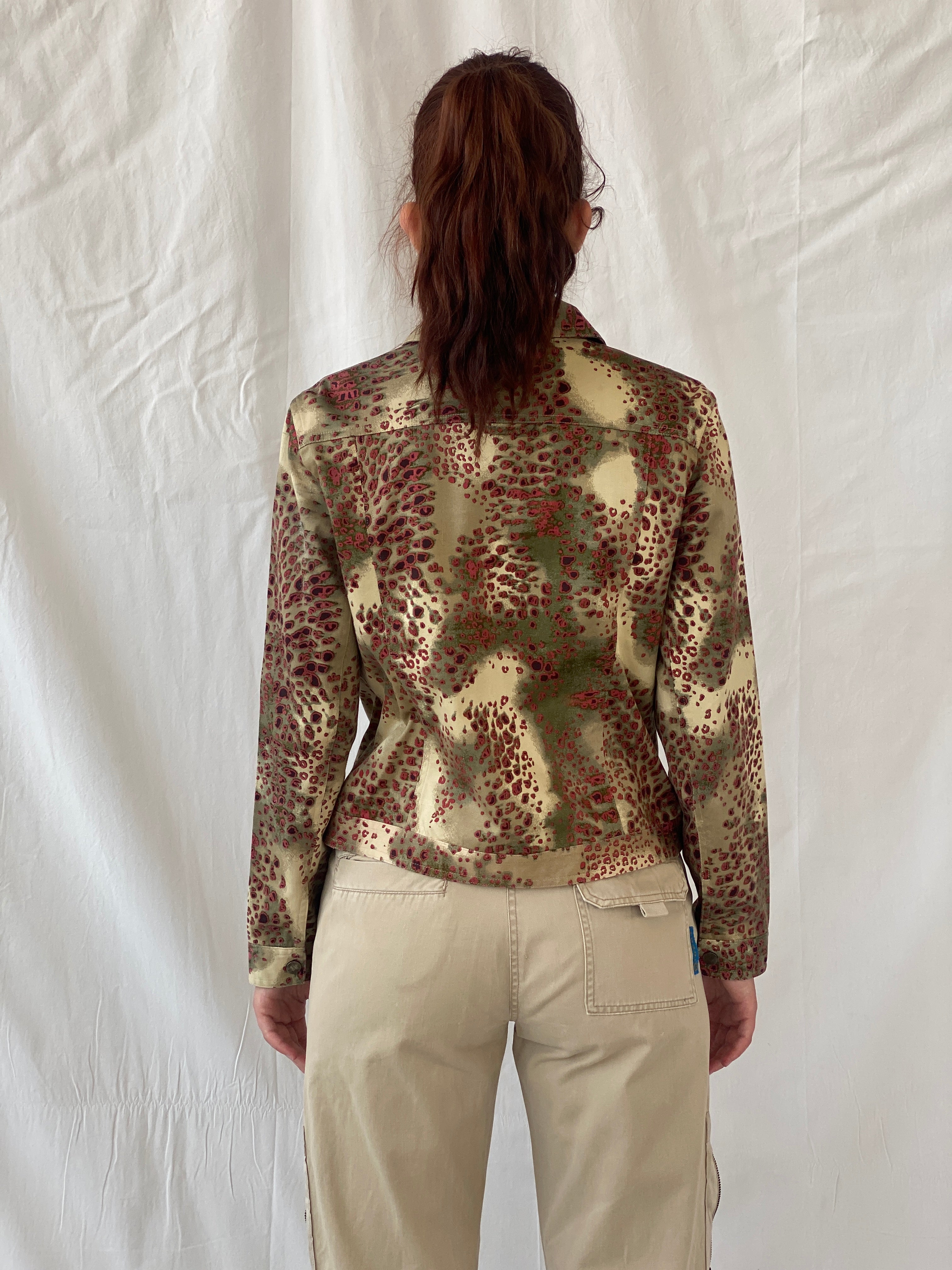 Vintage August Silk Logic Beige Red Animal Print Light Cotton Jacket - M