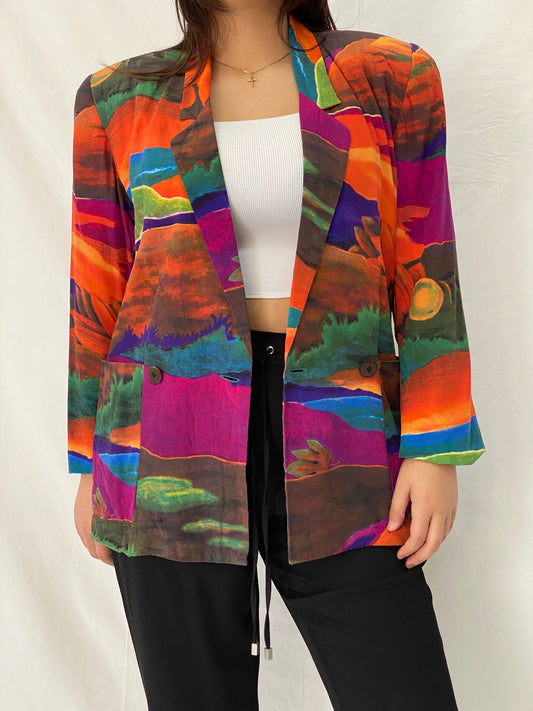 Vintage Linda Allard for Ellen Tracy Silk Abstract Landscape Art Print Blazer - M