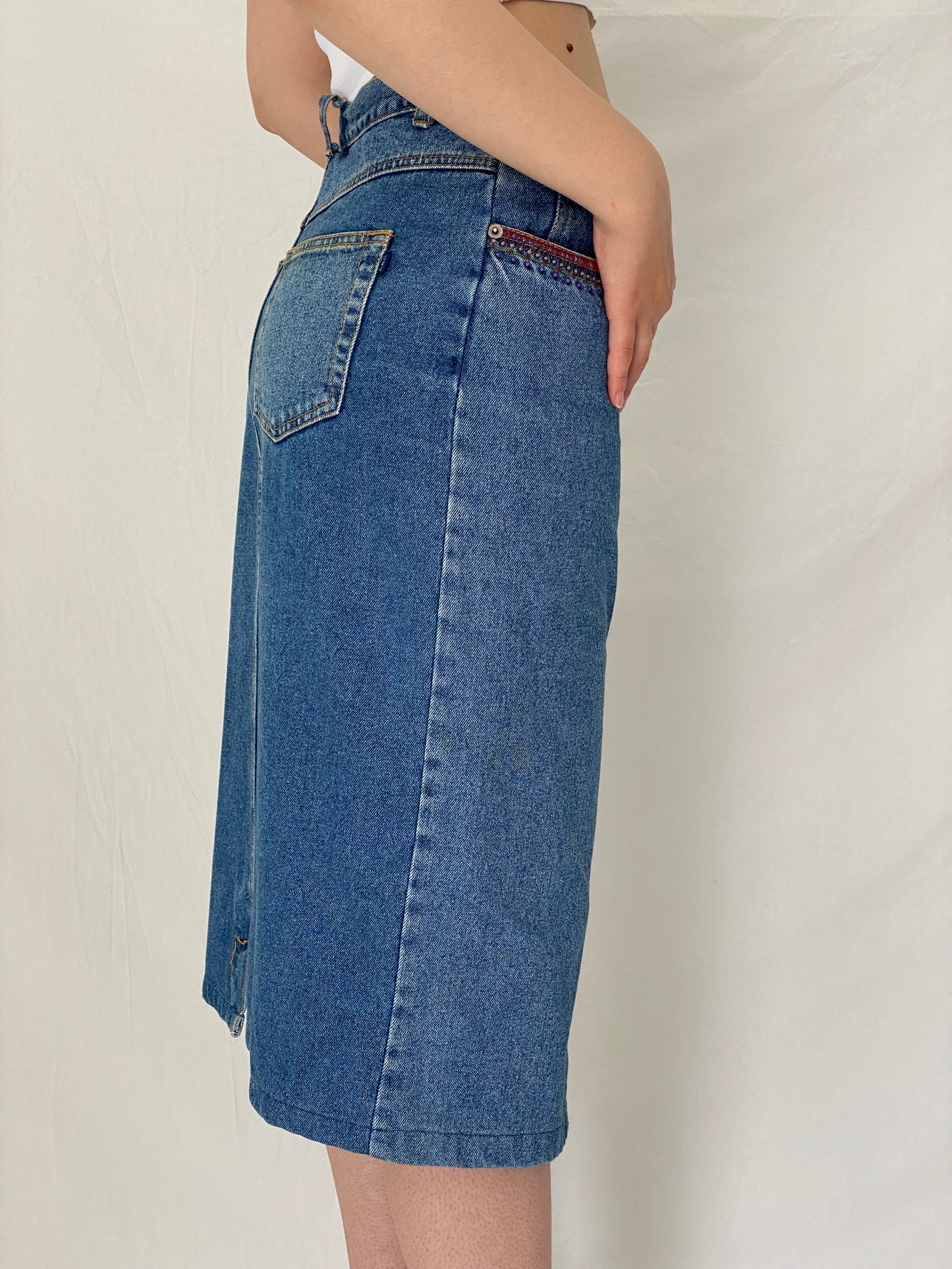 Vintage Y2K CBC Woman Blue Denim Midi Skirt – L