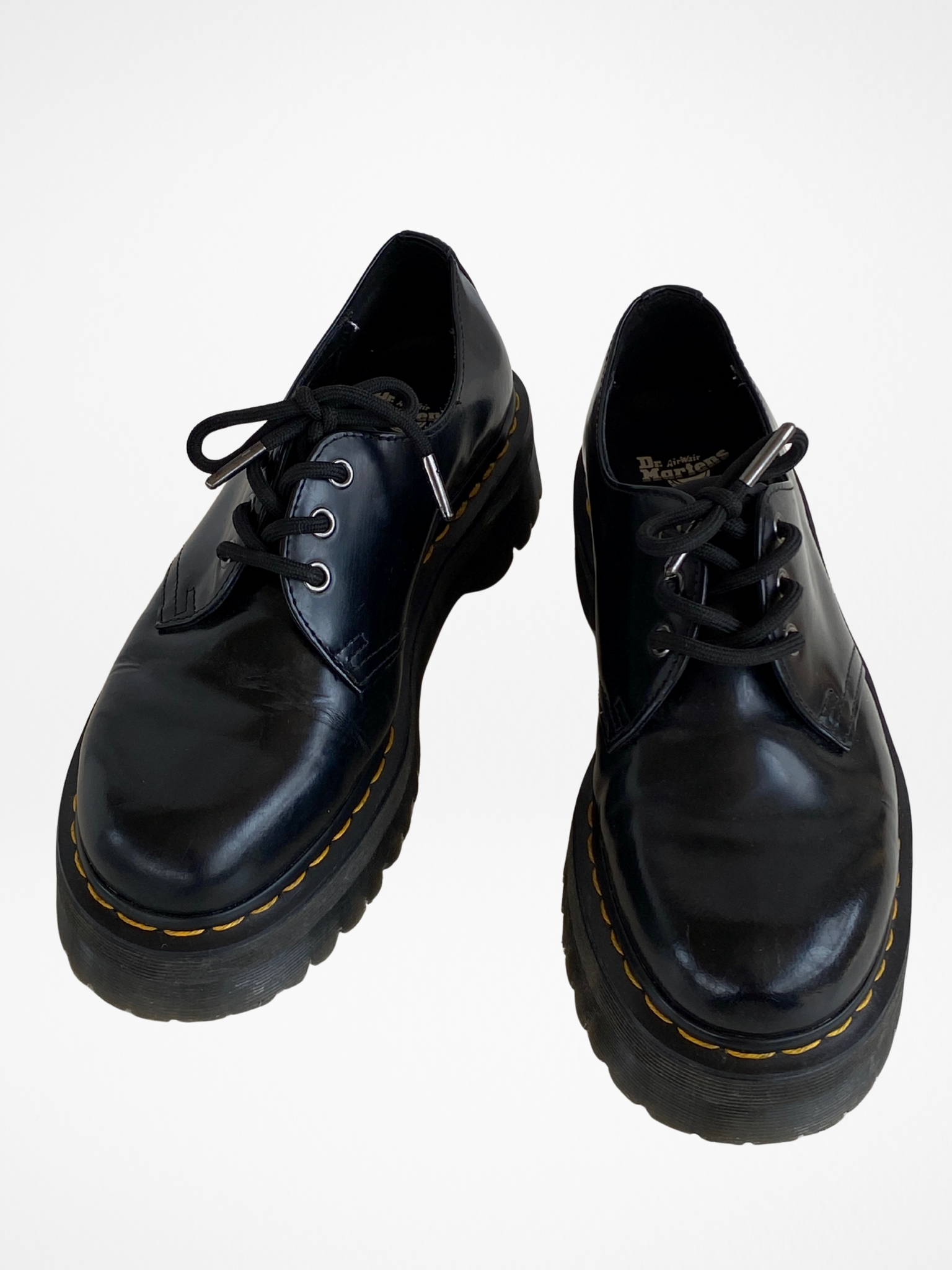 Dr. Martens Docs Black Leather Chunky Platform Derby Shoes Lace-Up Oxfords – Size EU 41