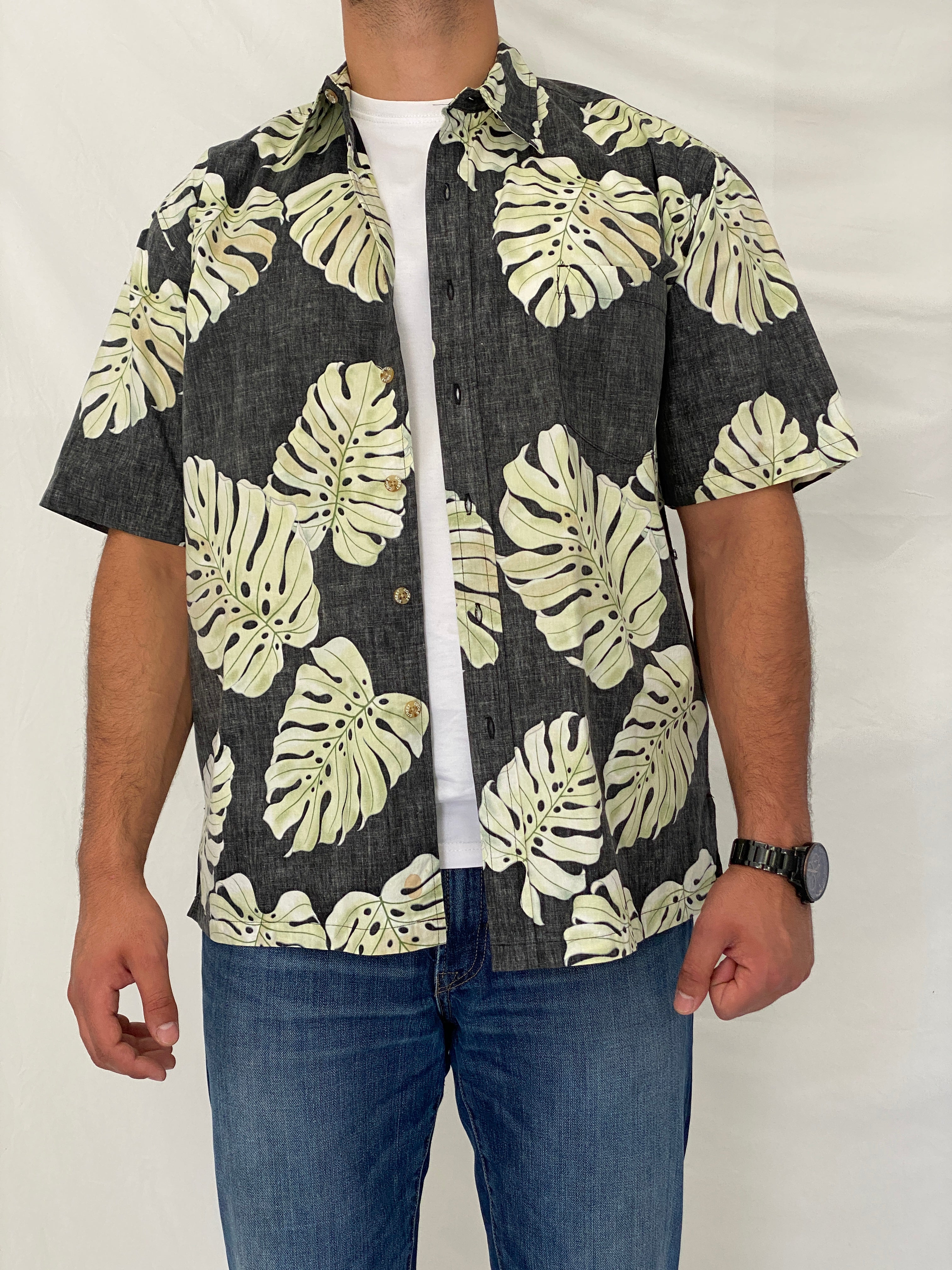 Vintage Cooke Street Honolulu Charcoal Cotton Aloha Shirt – L