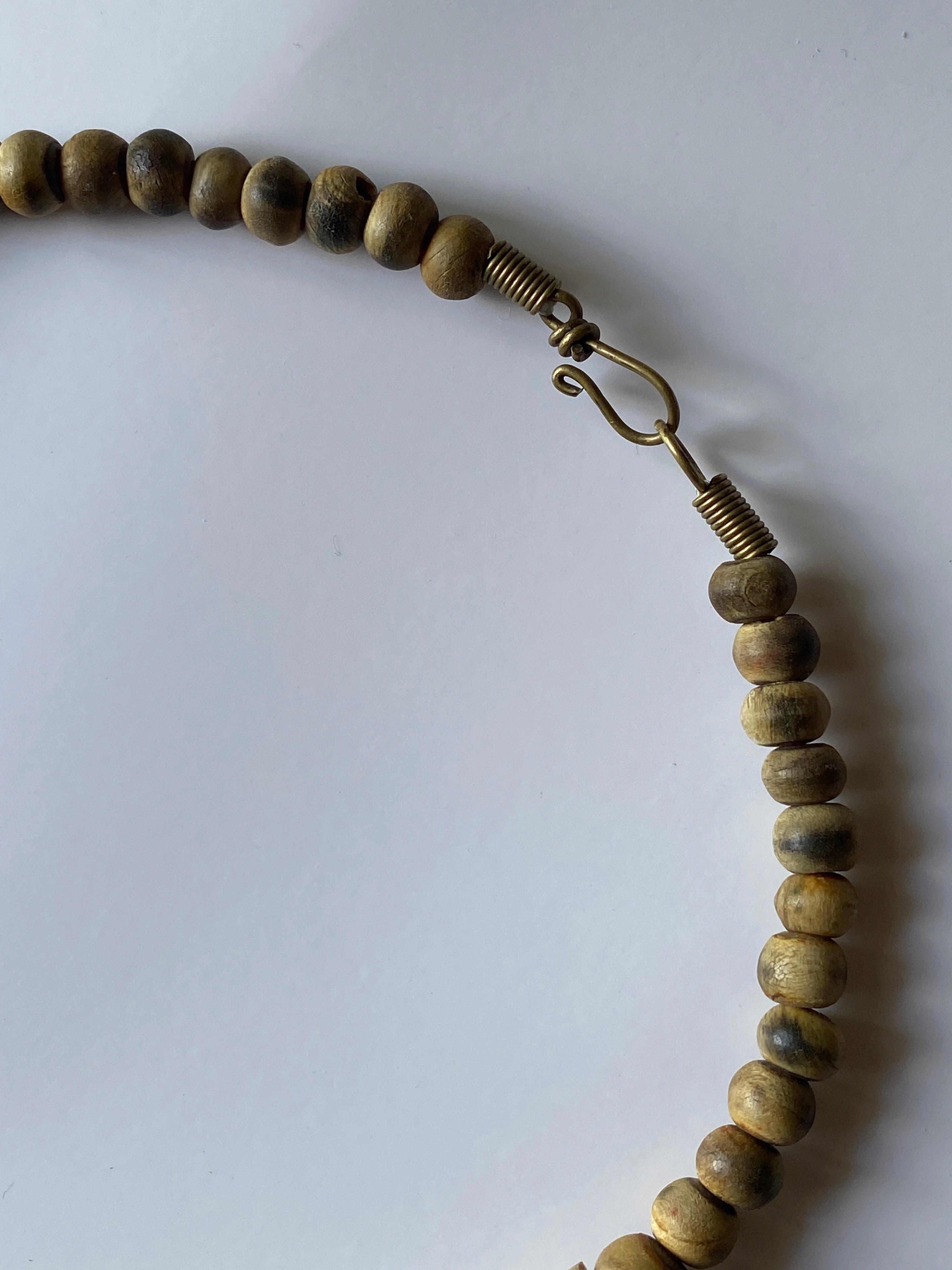 Vintage Boho Ethnic Wood Brass Statement Necklace