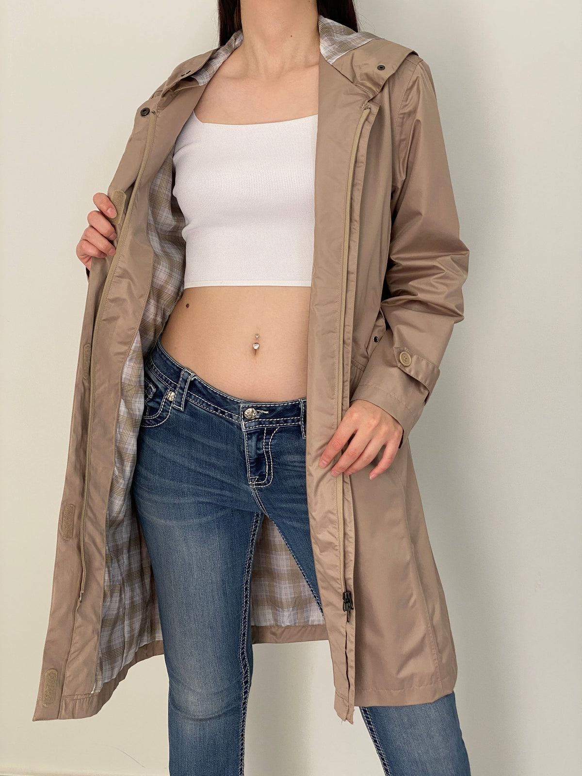 Vintage Cecilia Classics Beige Hooded Belted Trench Coat – L