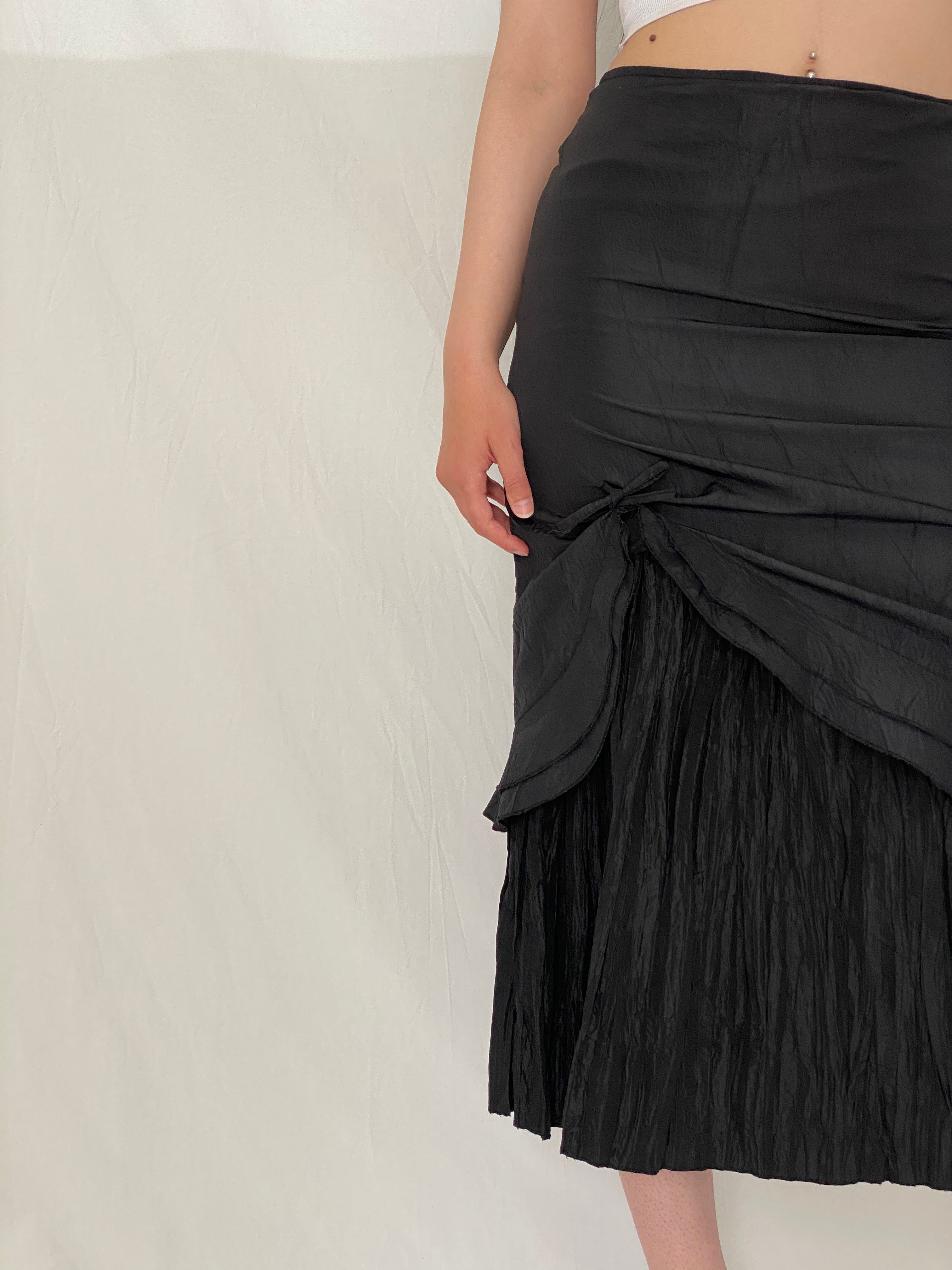 Vintage TANDEM Paris Black Pleated Goth Whimsy Maxi Skirt – M
