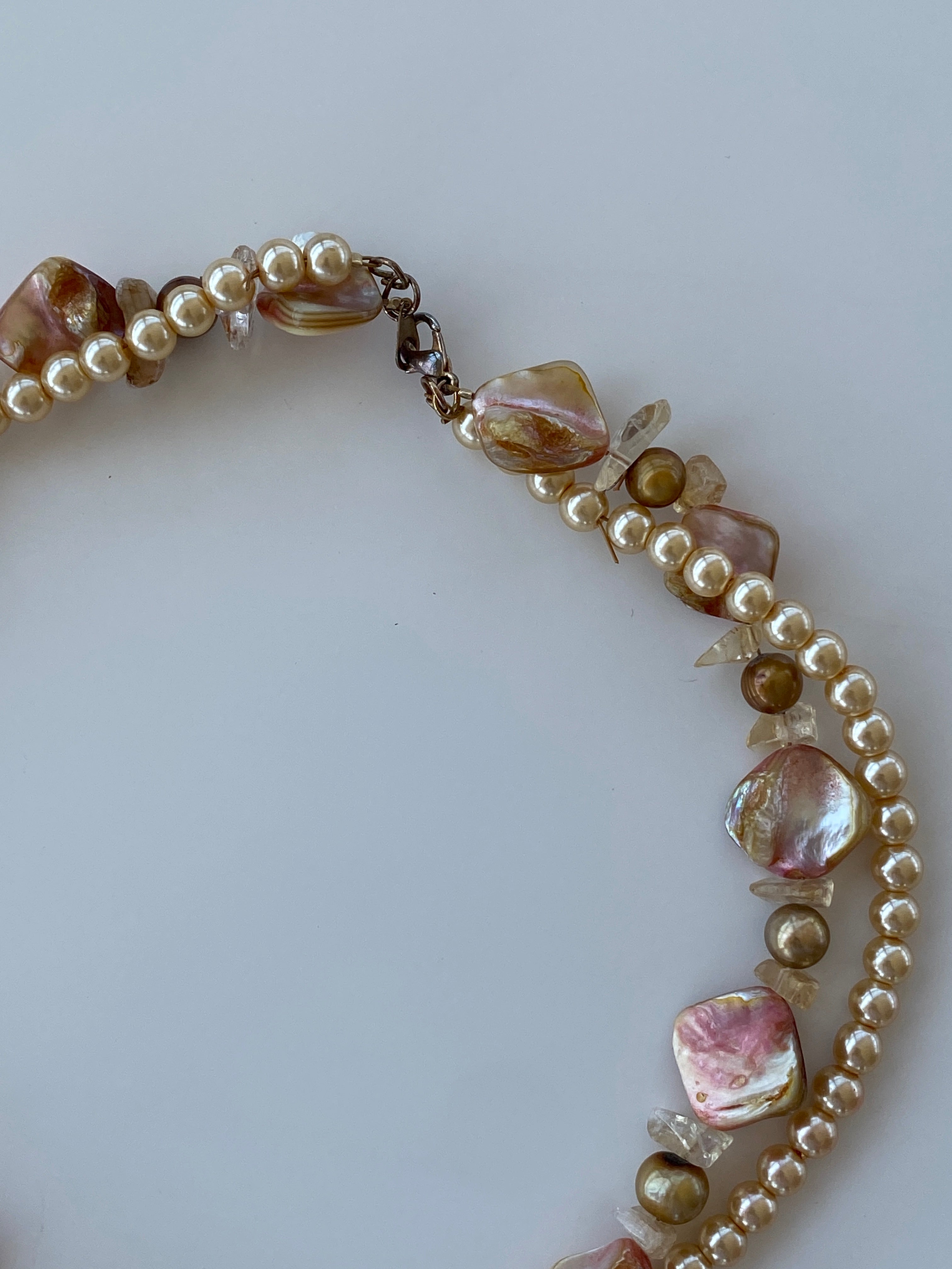 Vintage Baroque Pearl & Shell Bead Necklace – Statement Choker with Natural Stones