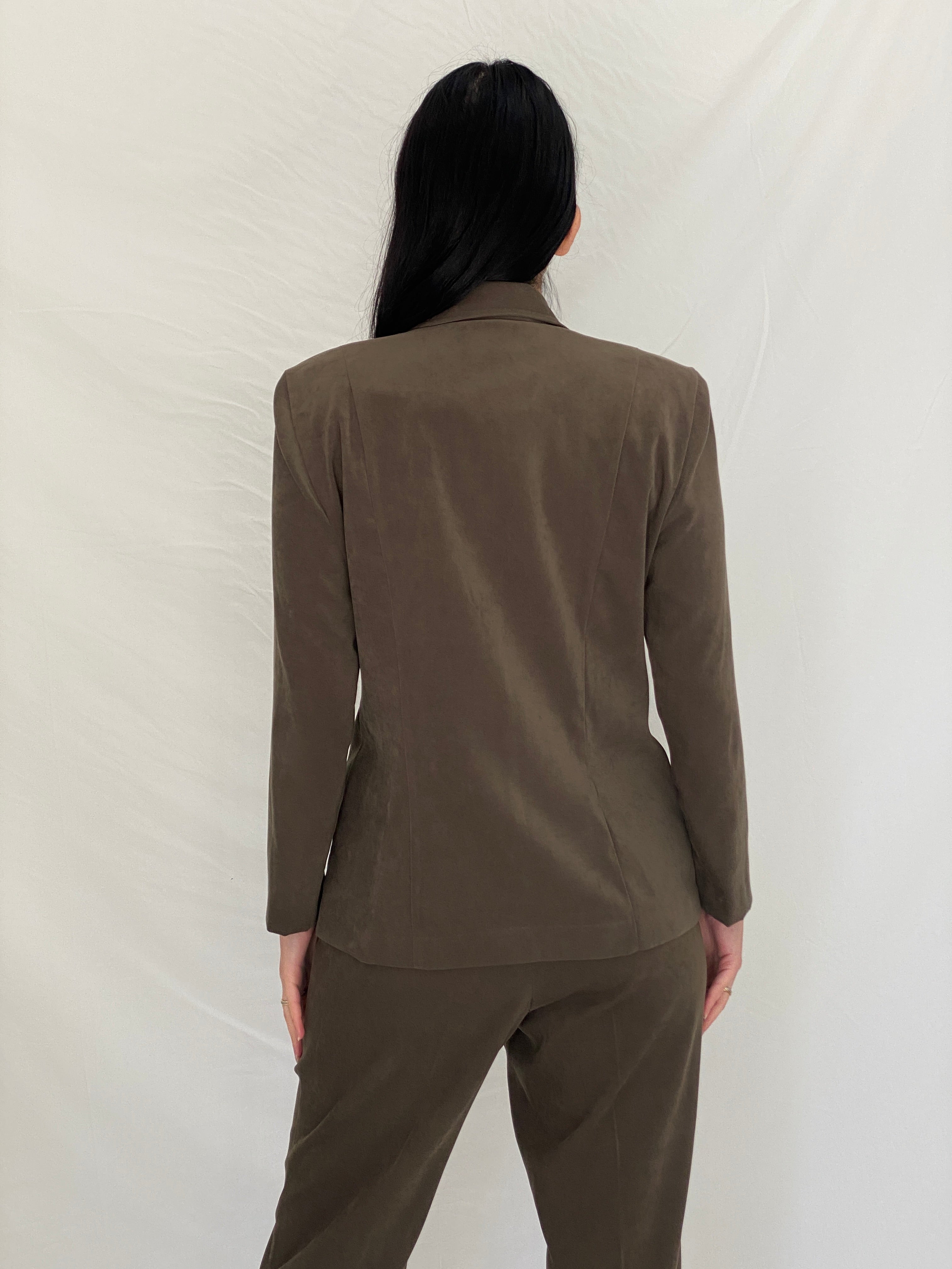 Vintage 90s Sag Harbor Dress Petite Olive Green Blazer & Pants Set Officecore Tailored Suit - M