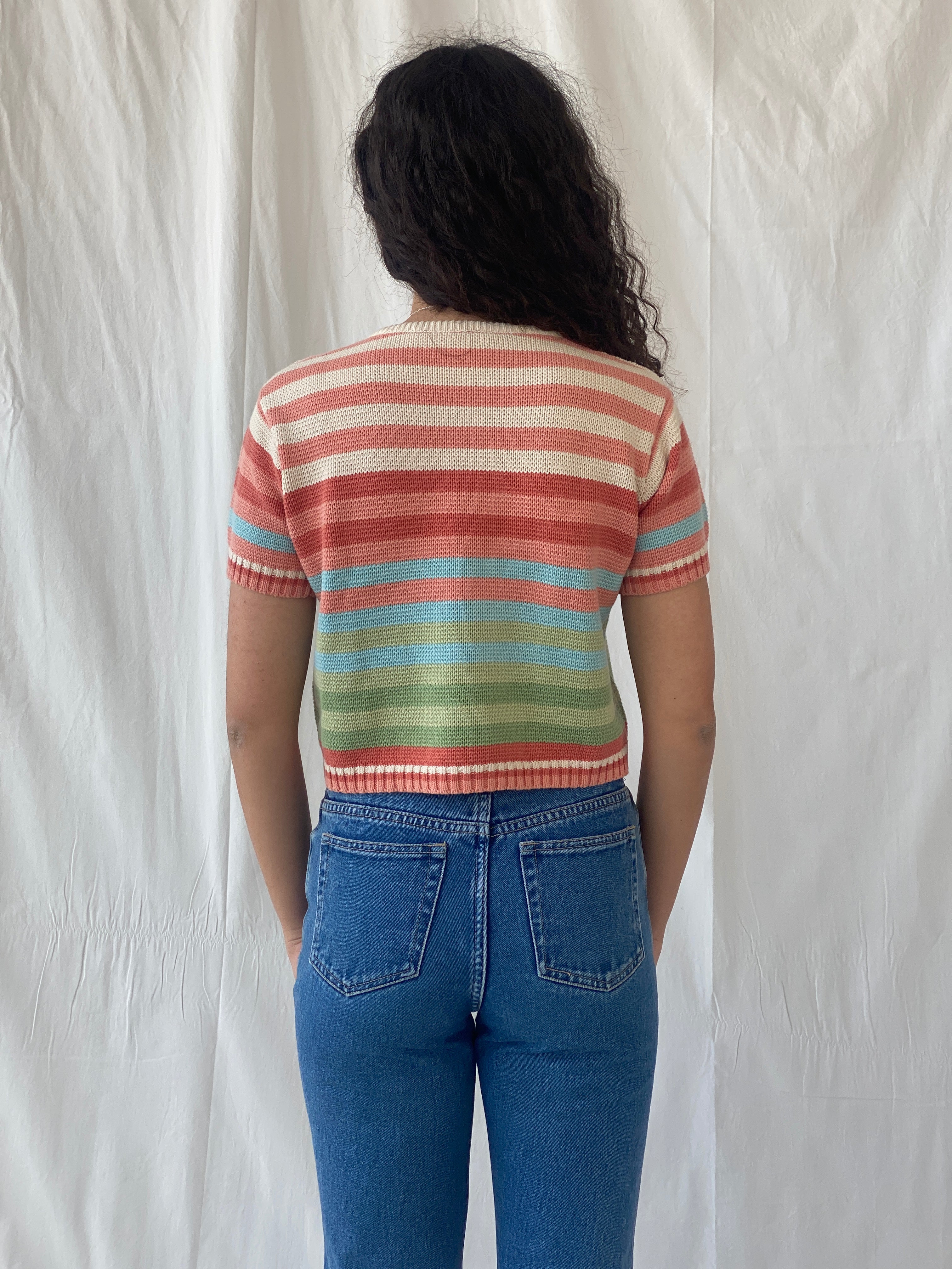 Y2K Liz Claiborne Lizwear Striped Pastel Pink Knitted Cotton Top - S