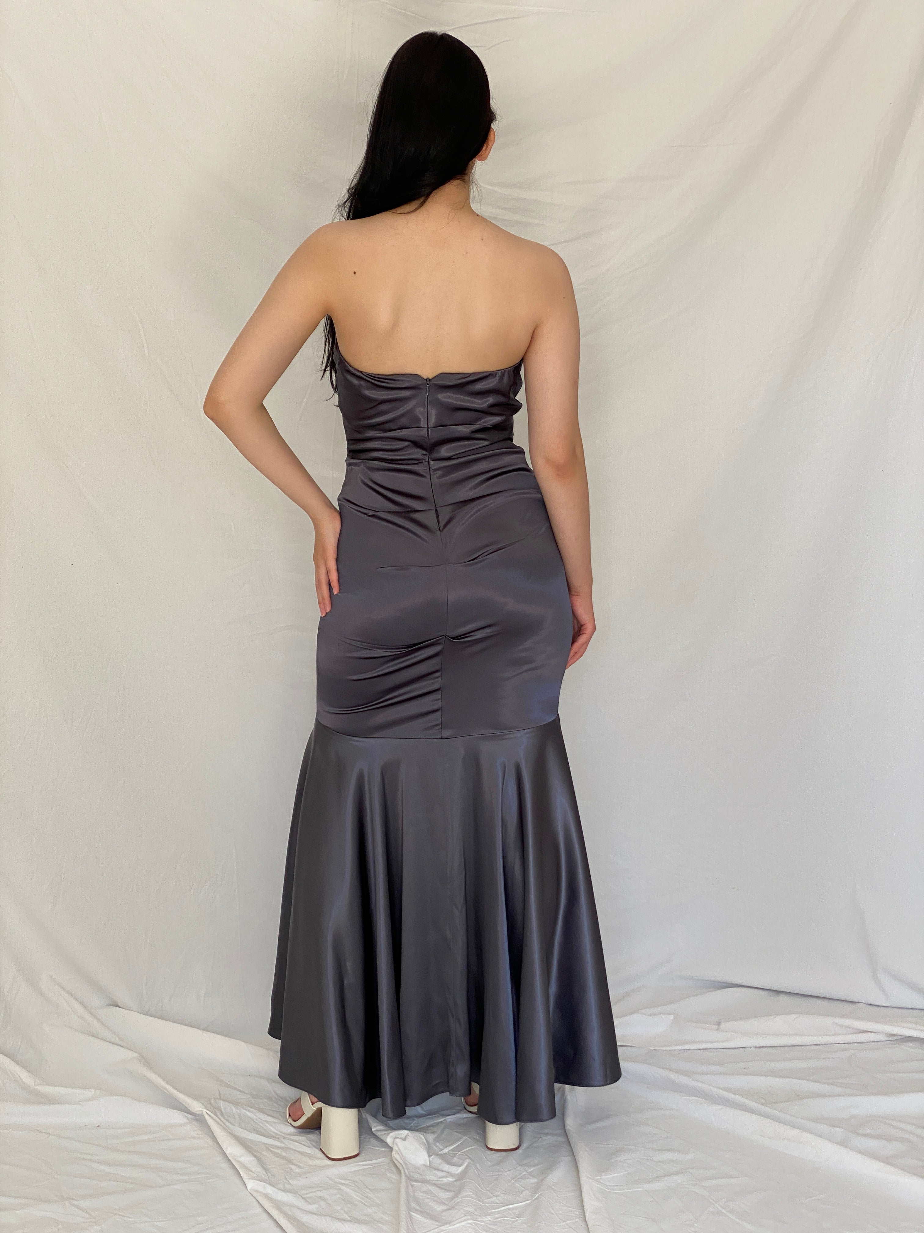 Vintage Y2K Jump Apparel by Wendye Chaitin Charcoal Satin Mermaid Evening Gown - M