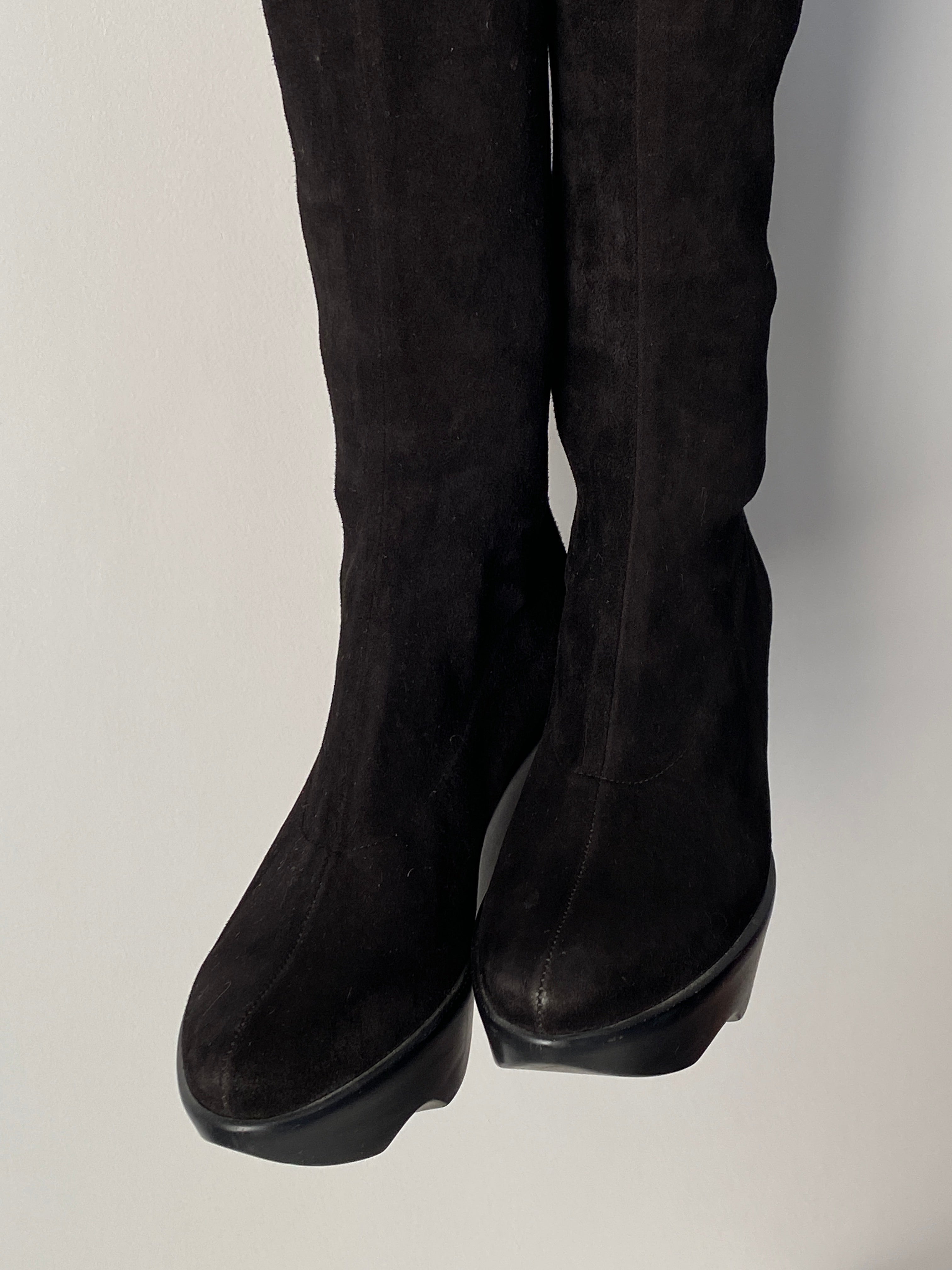 Vintage Robert Clergerie Black Stretch Knee-High Platform Boots - EU 37