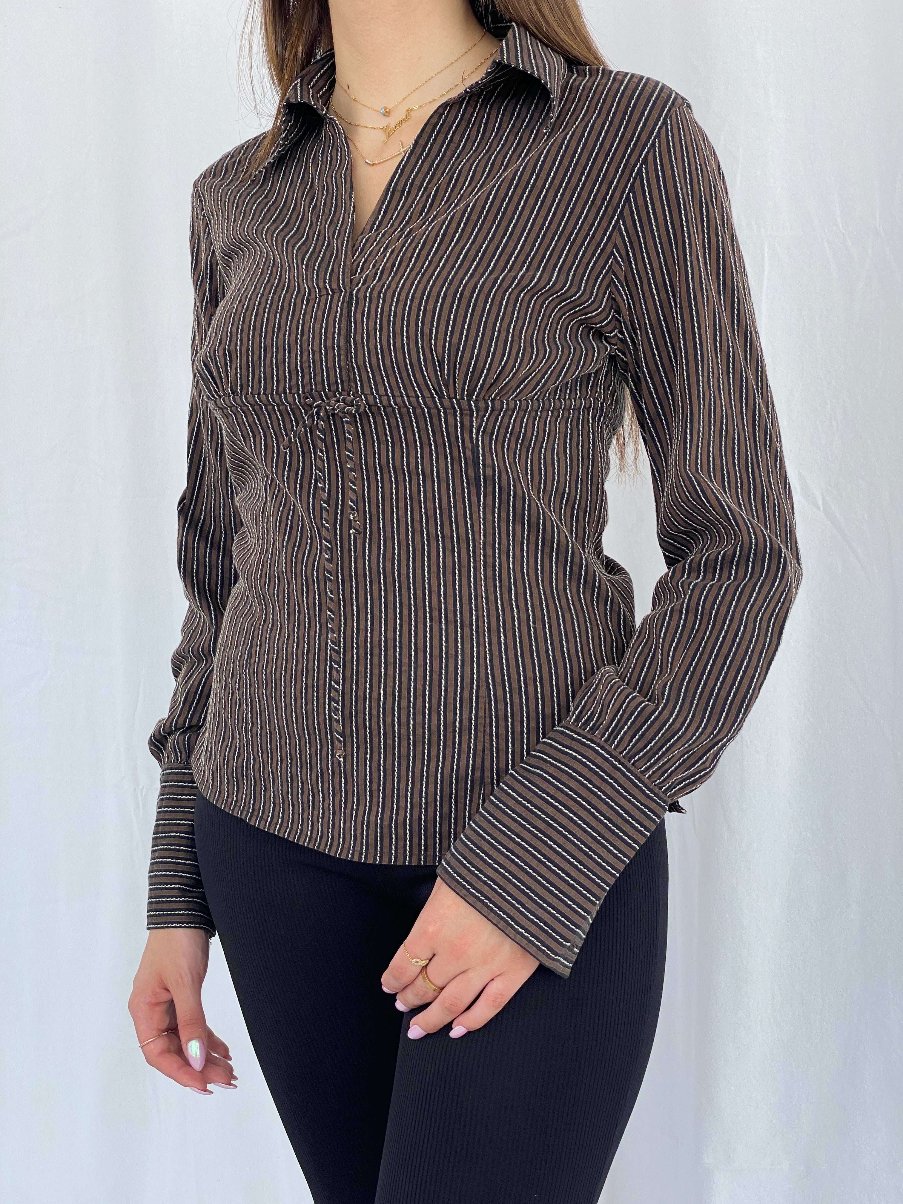 Vintage Y2K Stripped Office Core Top - Size M/L - Balagan Vintage Full Sleeve Shirt 90s, full sleeve shirt, Juana, NEW IN, women skirt
