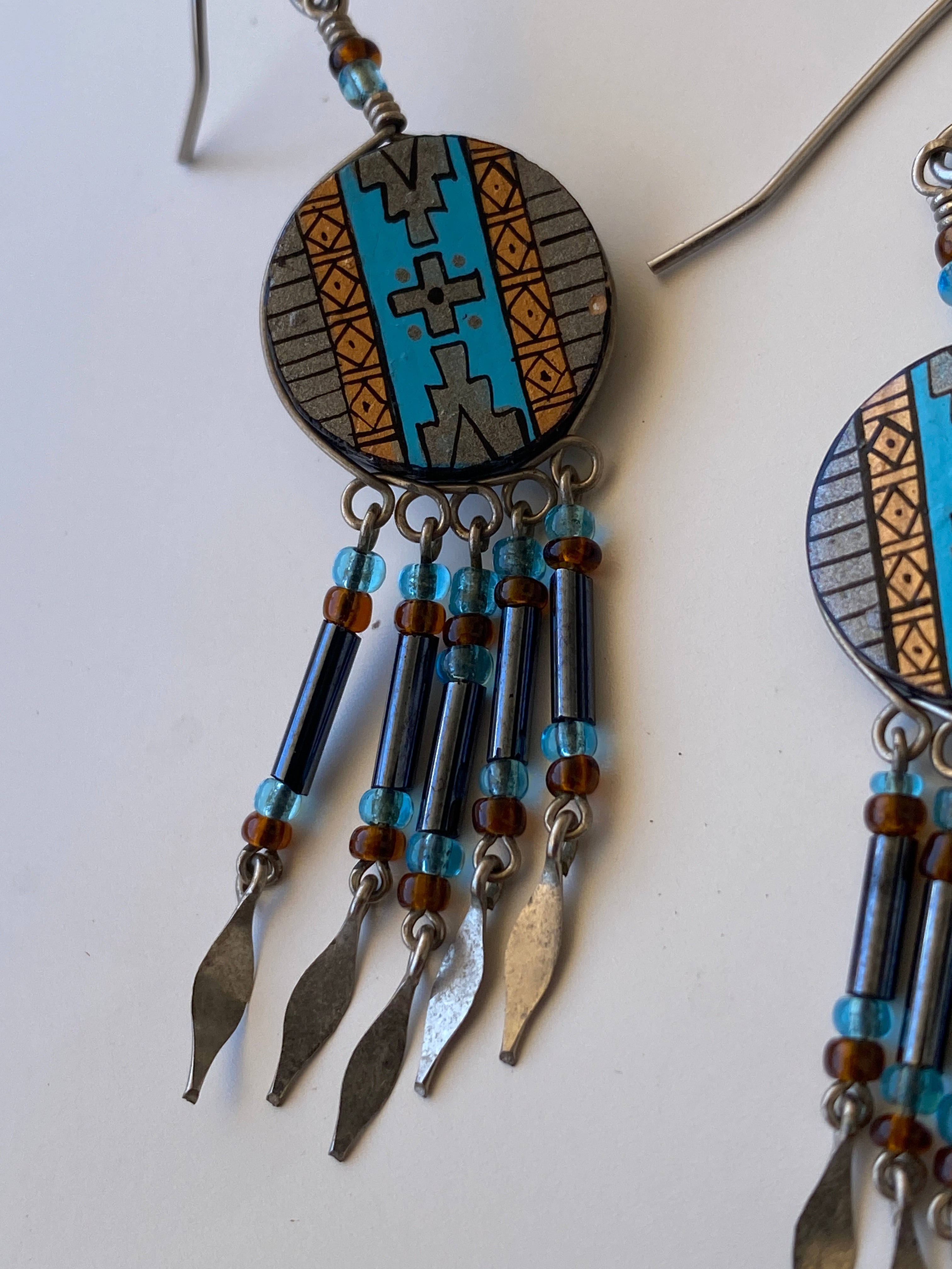 Vintage Southwestern Inspired Beaded Dangle Fringe Earrings
