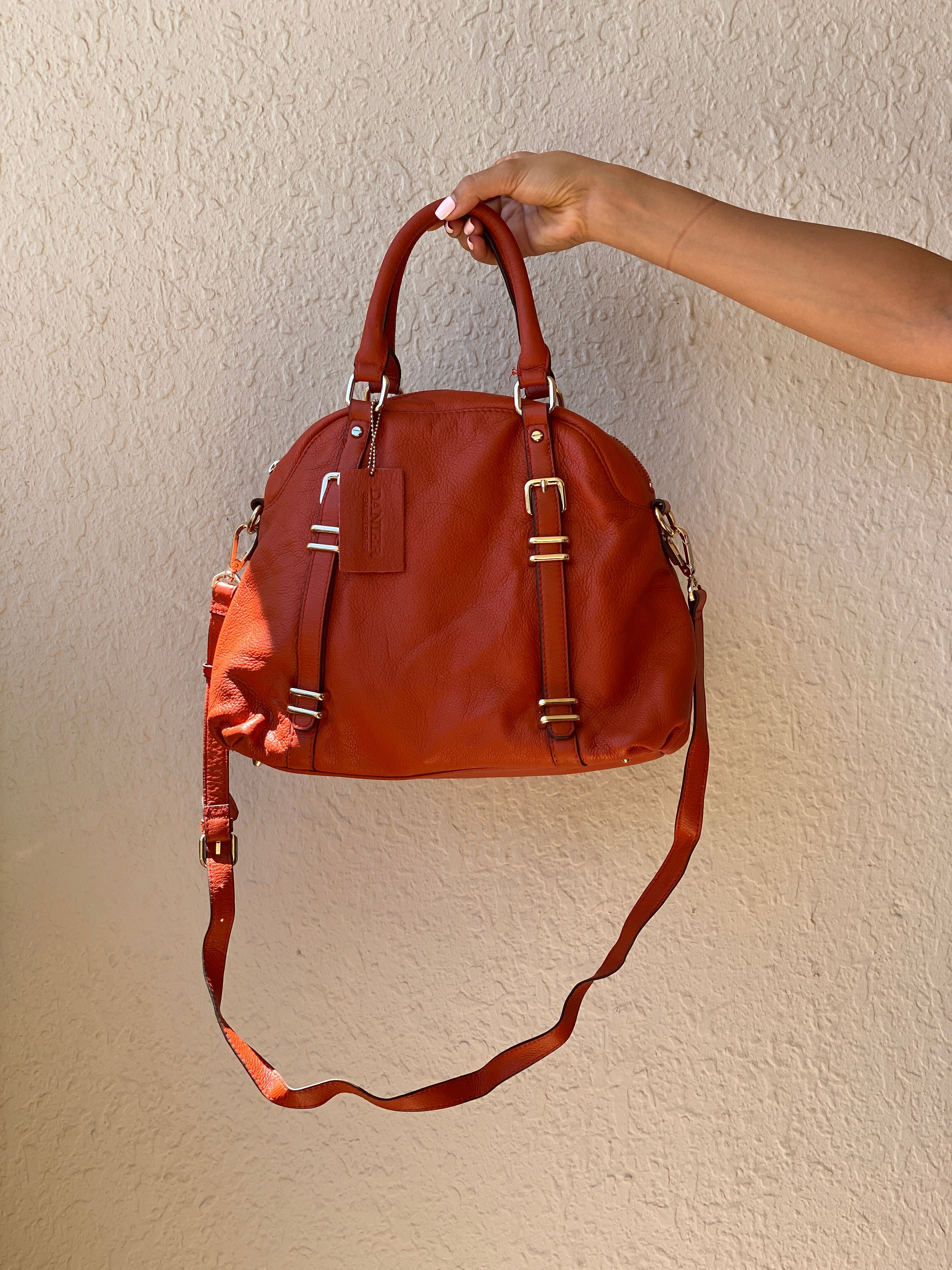 Vintage Danier Cognac Genuine Leather Convertible Satchel Crossbody Bag