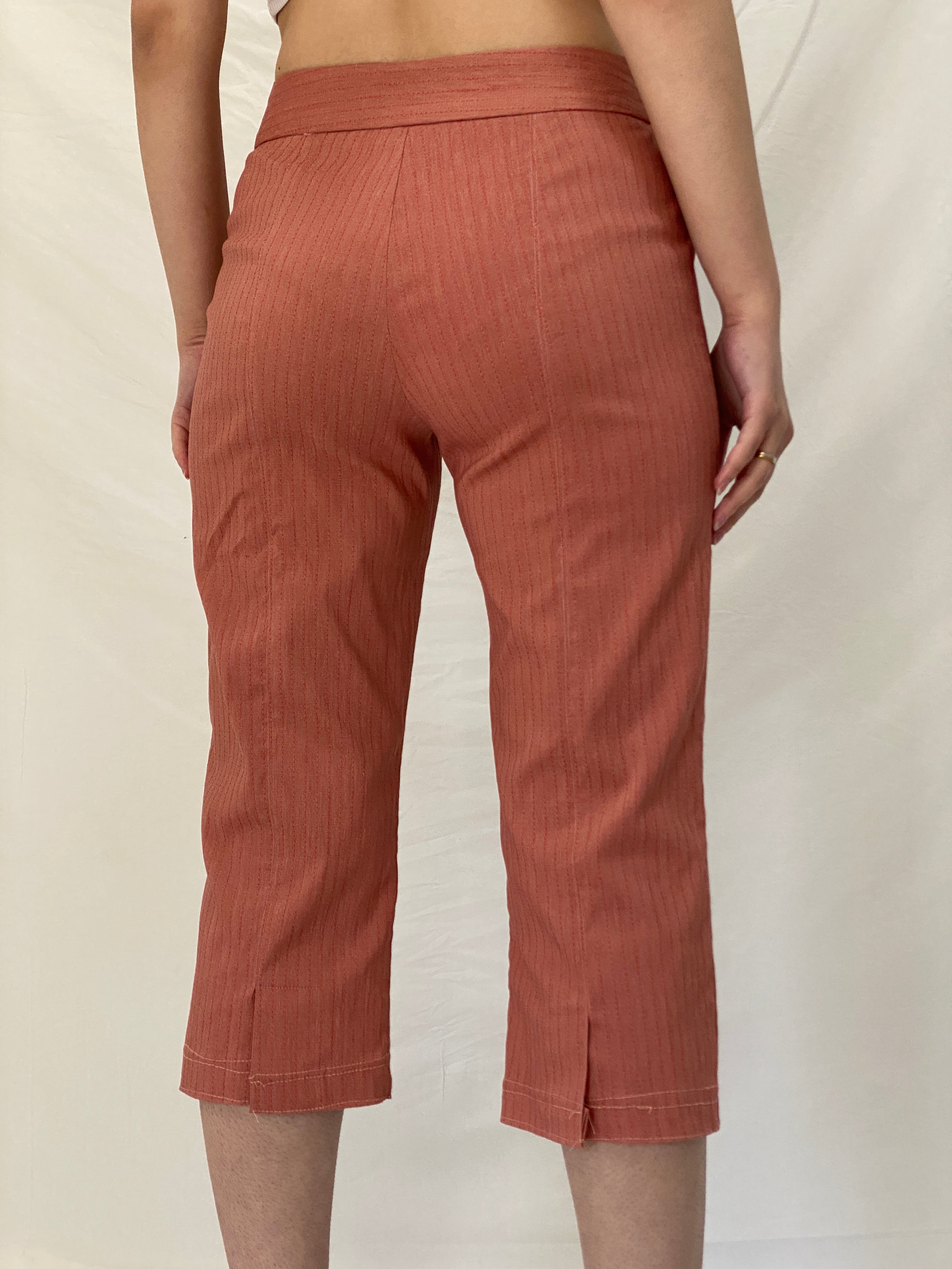 Vintage MAGLIFICIO MG Peach Striped Capri Pants Low Rise Cropped Office Chic Trousers - M