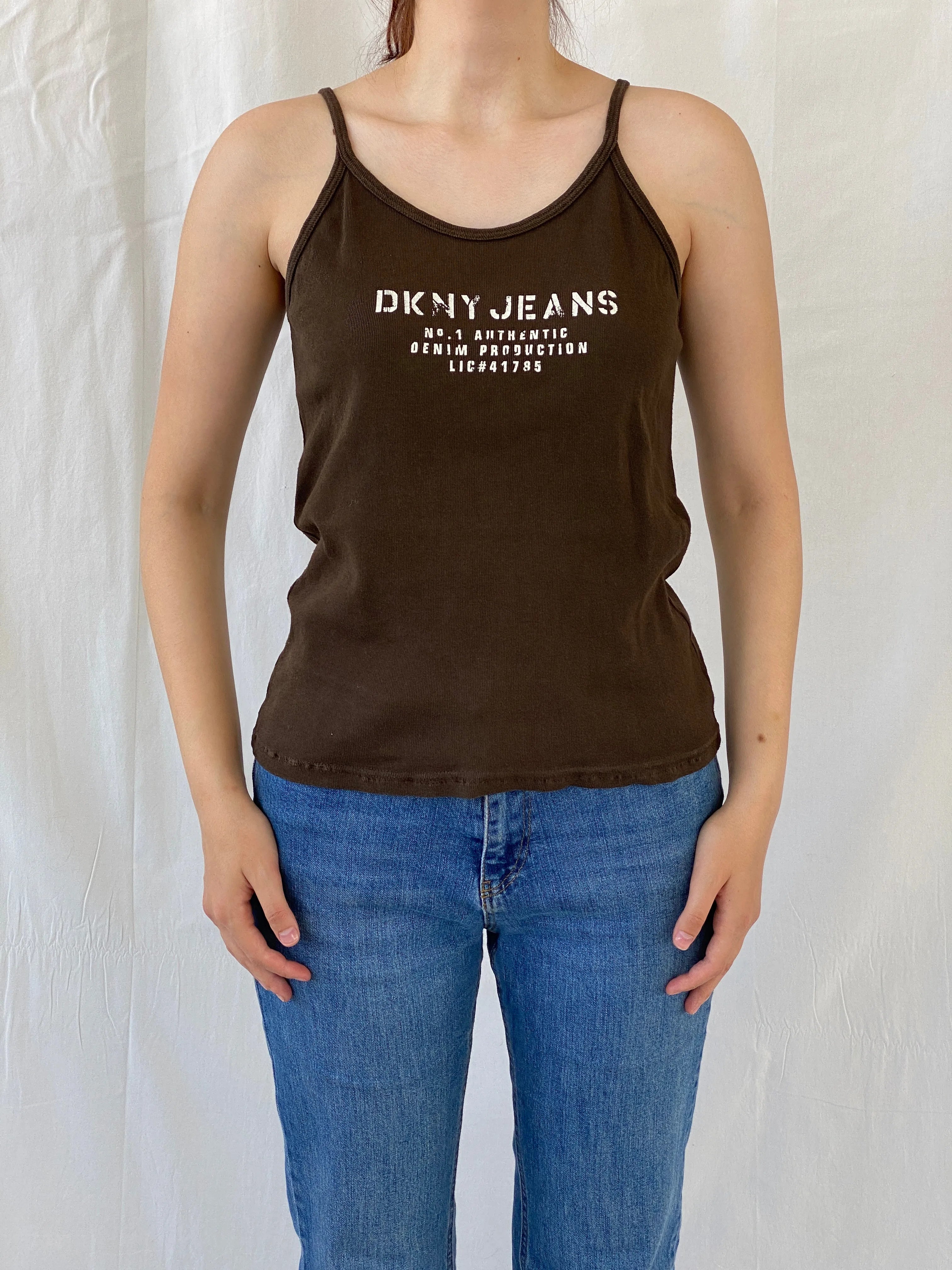 Y2K DKNY Jeans Dark Brown Cotton Tank Top - M/L