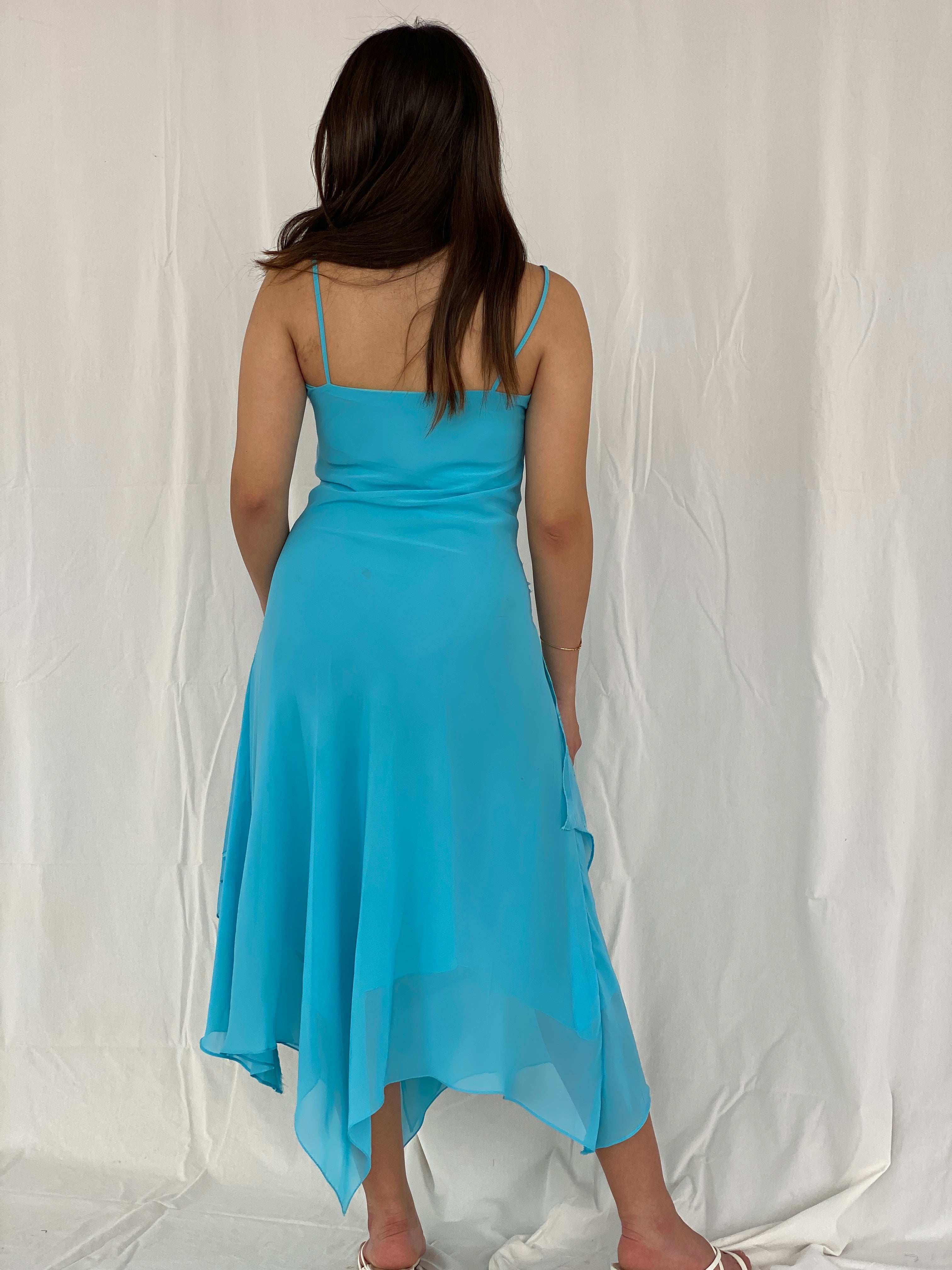 Gorgeous Y2K Dekolte Layered Blue Midi Dress - Size M - Balagan Vintage Midi Dress 00s, 00s dress, midi dress, NEW IN, Rama, shimmer