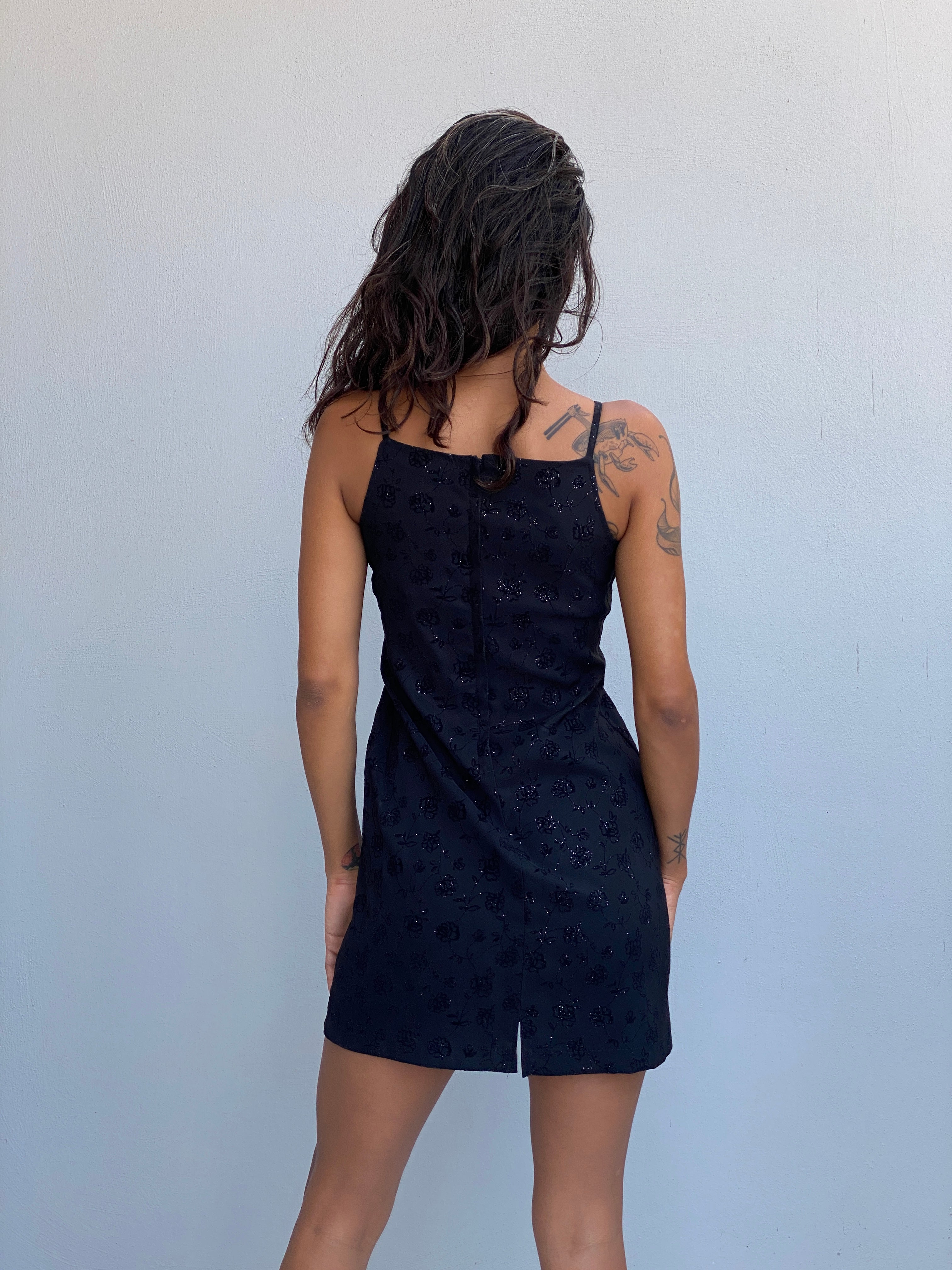 Vintage 90s Limited Too Black Floral Glitter Mini Dress - S