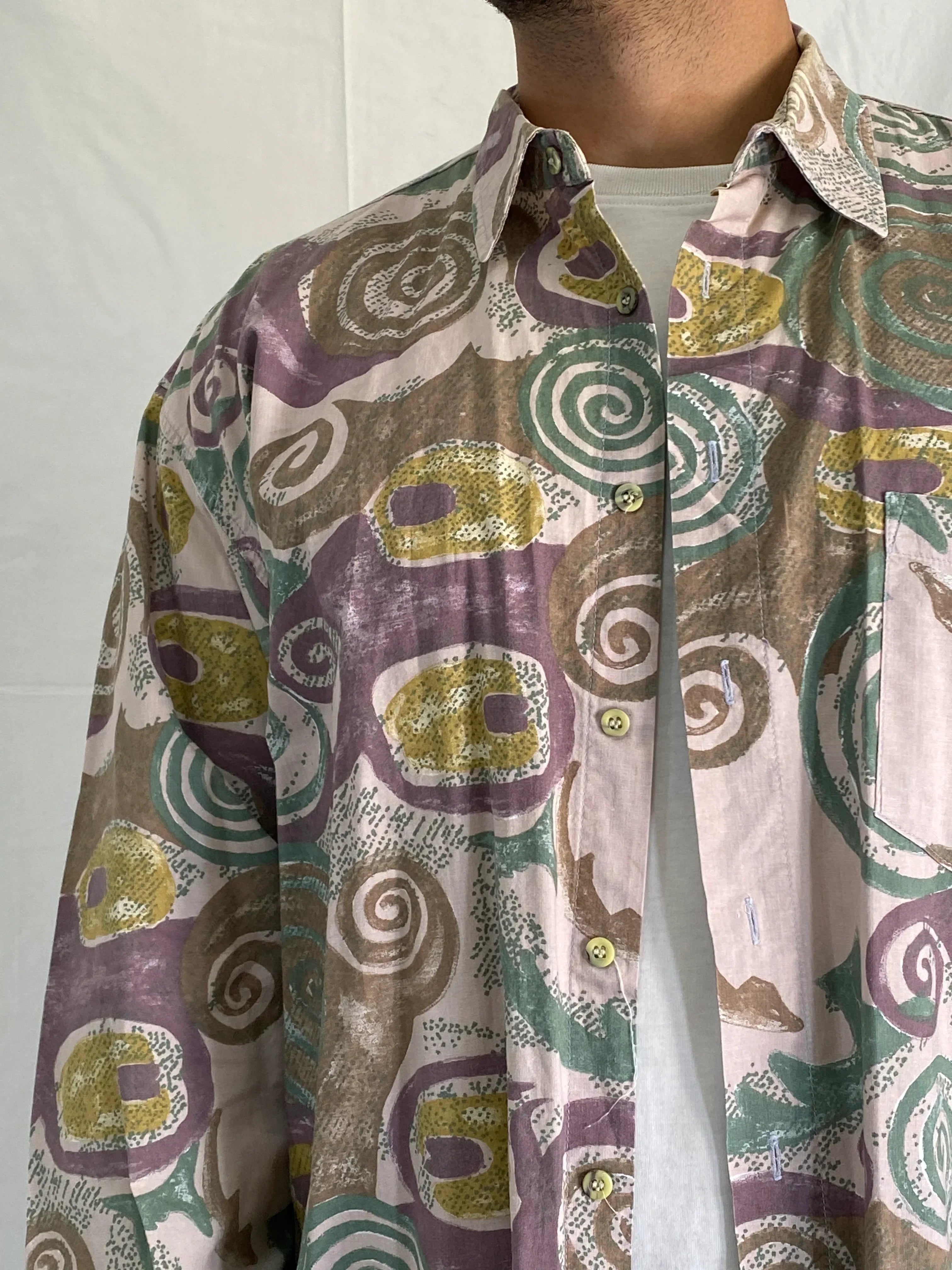Vintage John F. Gee 90s Abstract Swirl Men’s Long Sleeve Shirt – XL