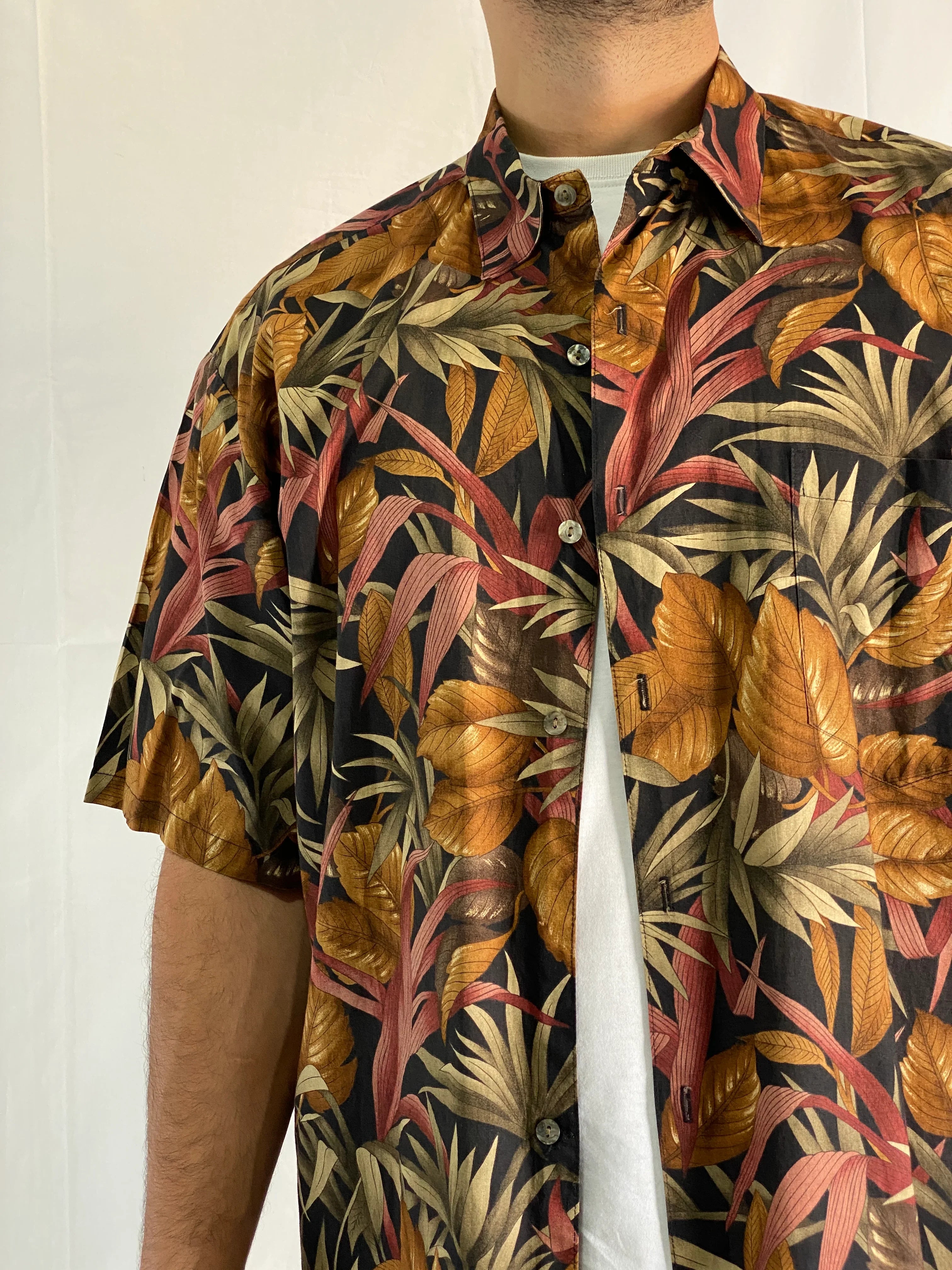 Vintage Tori Richard Cotton Lawn Hawaiian Tropical Leaf Print Men’s Shirt - 2XL