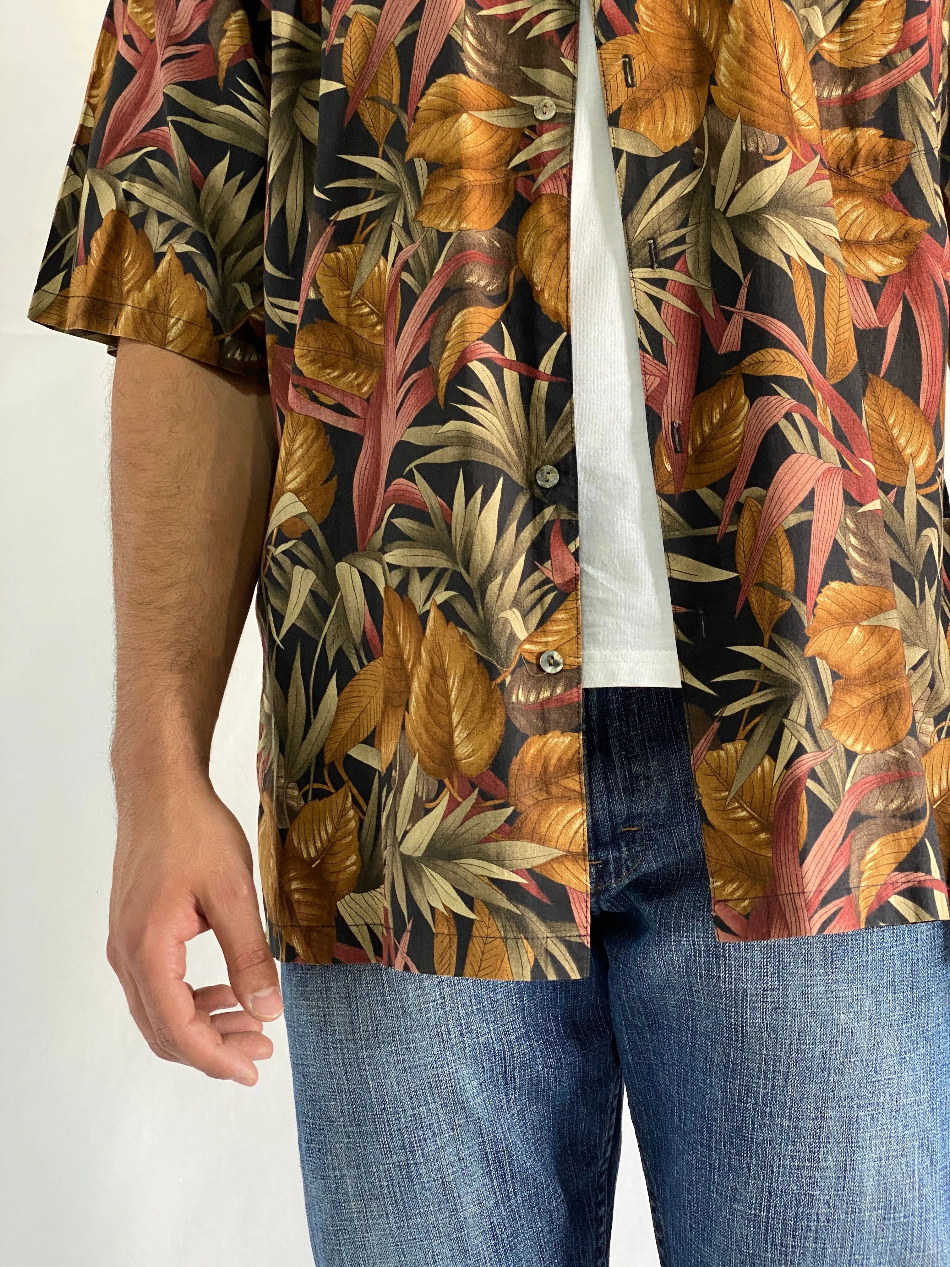 Vintage Tori Richard Cotton Lawn Hawaiian Tropical Leaf Print Men’s Shirt - 2XL