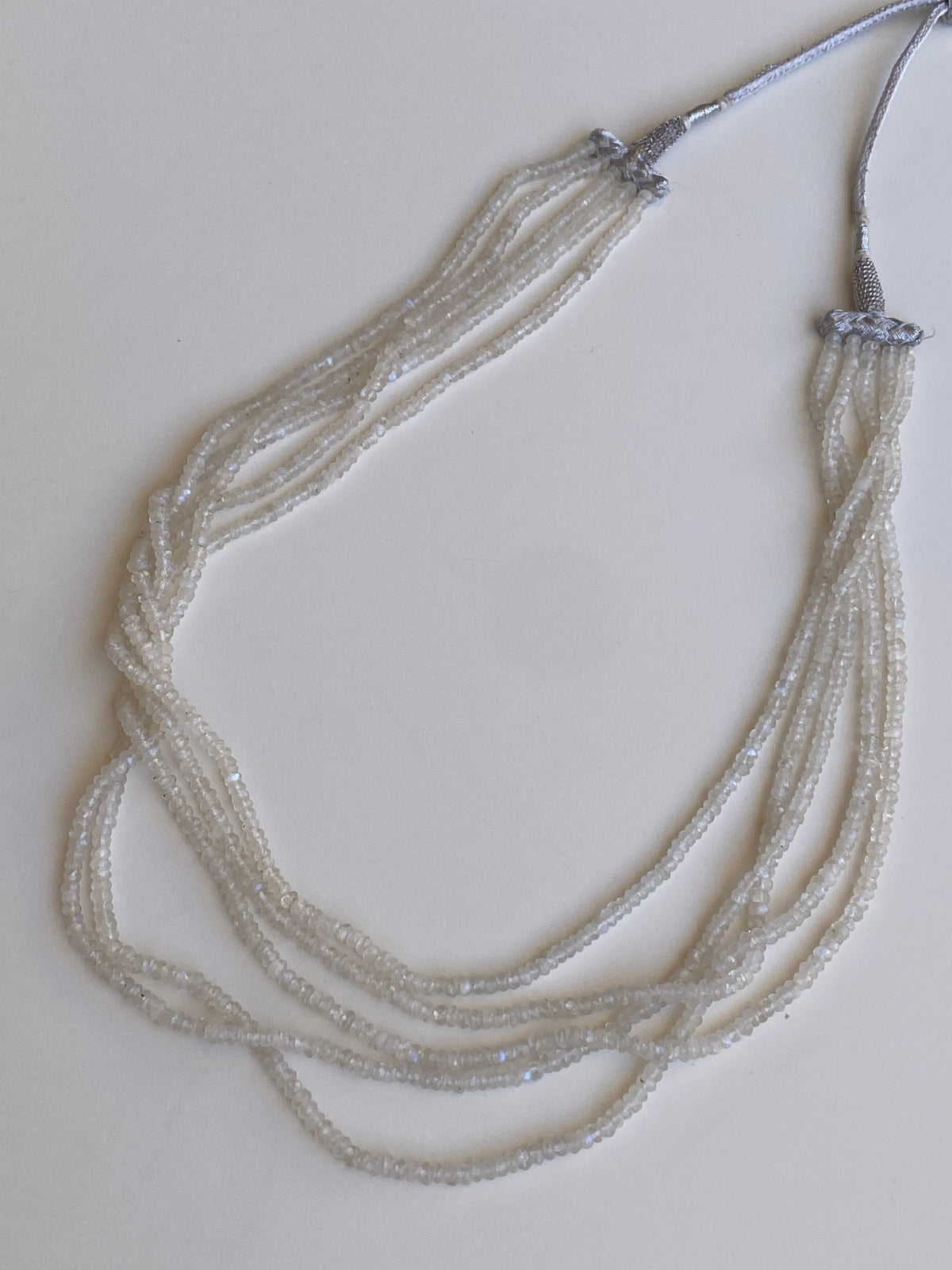 Vintage Y2K White Iridescent Multi-Strand Beaded Tassel Necklace