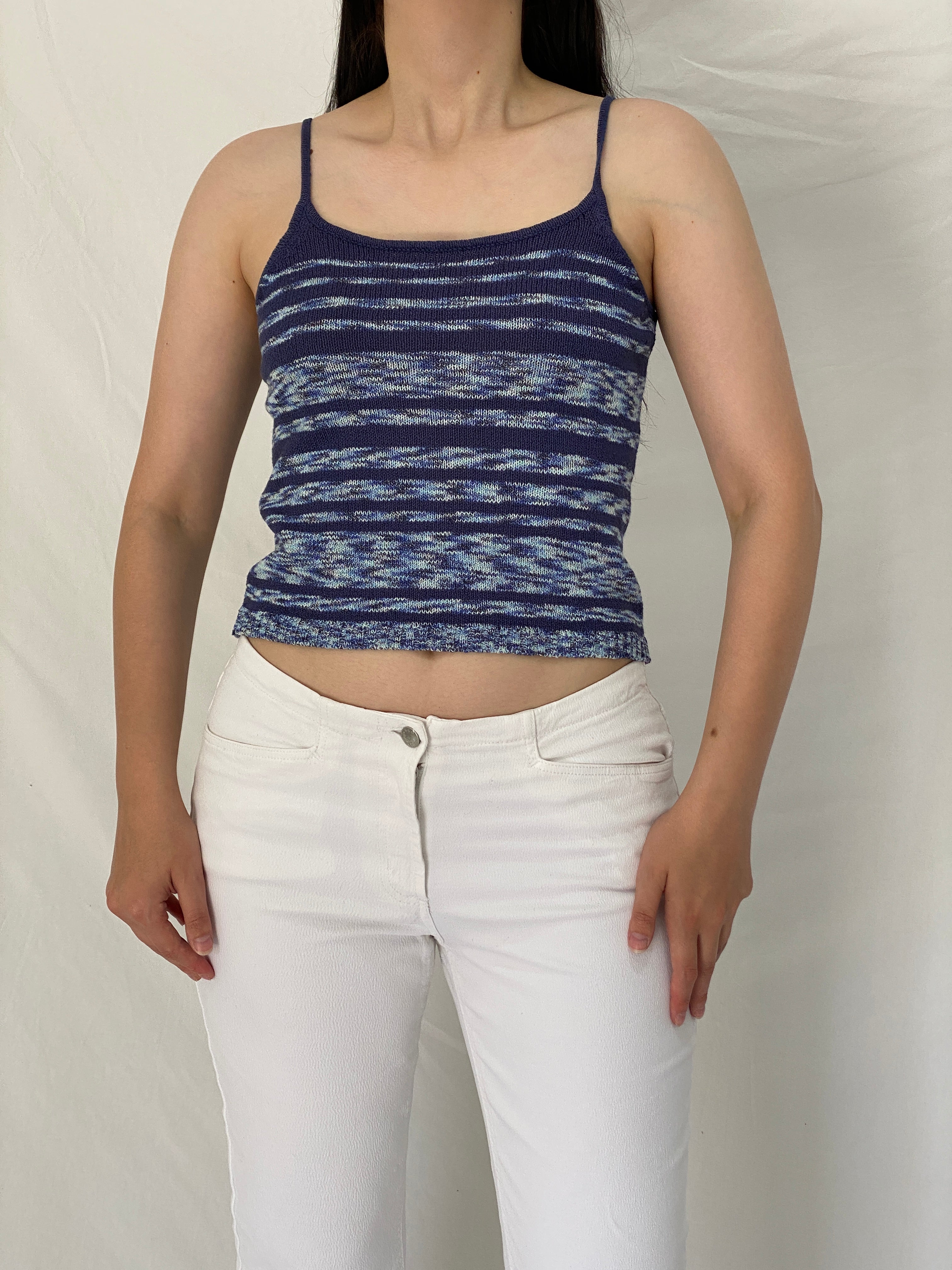 Vintage Y2K Mixin Blue Marled Knit Striped Cami Tank Top – S