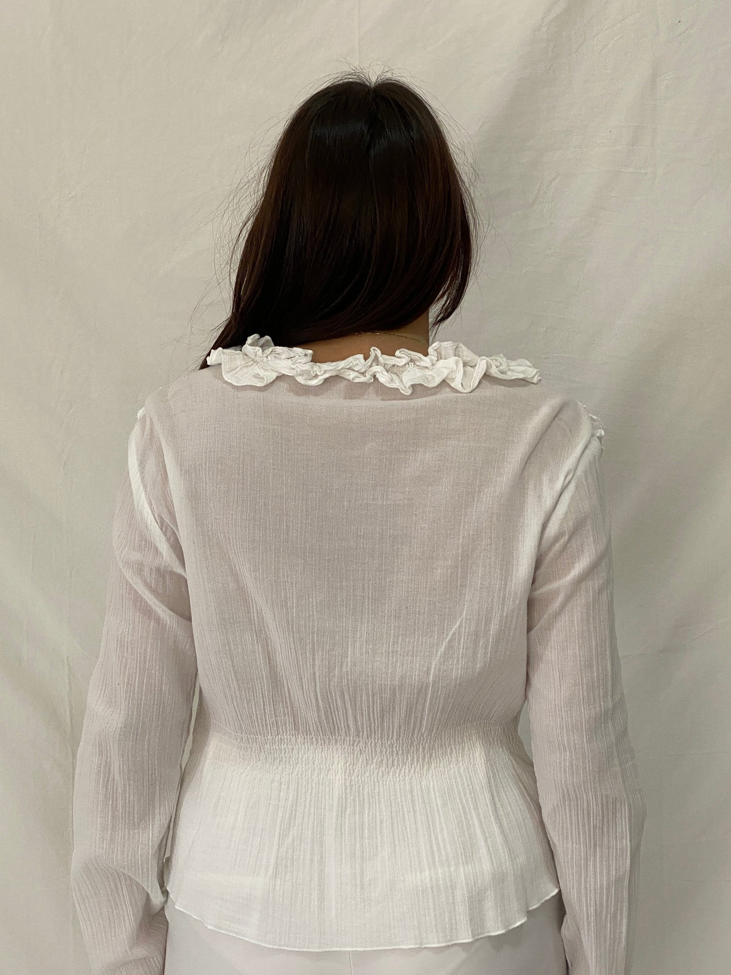 Vintage Y2K White Ruffled Sheer Cardigan Tie Front Romantic Fairy Grunge Blouse - L