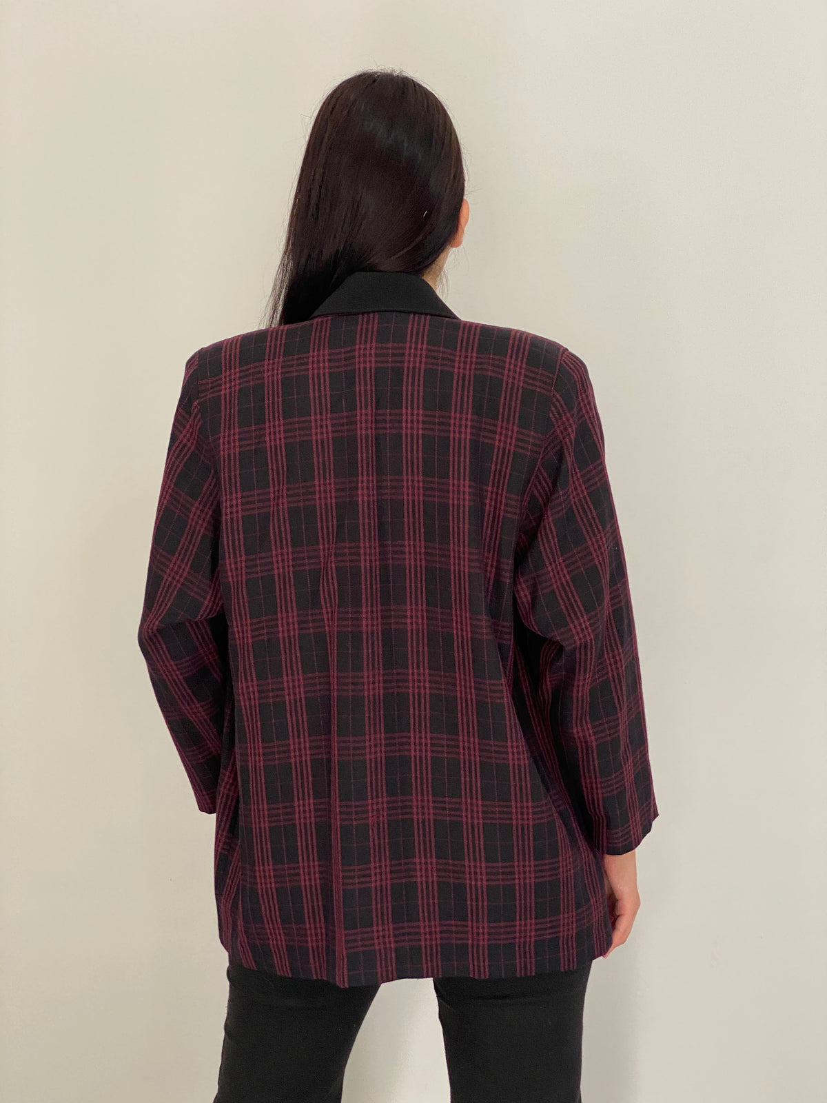 Vintage 90s Partner Fashion Burgundy & Black Plaid Oversized Blazer - L