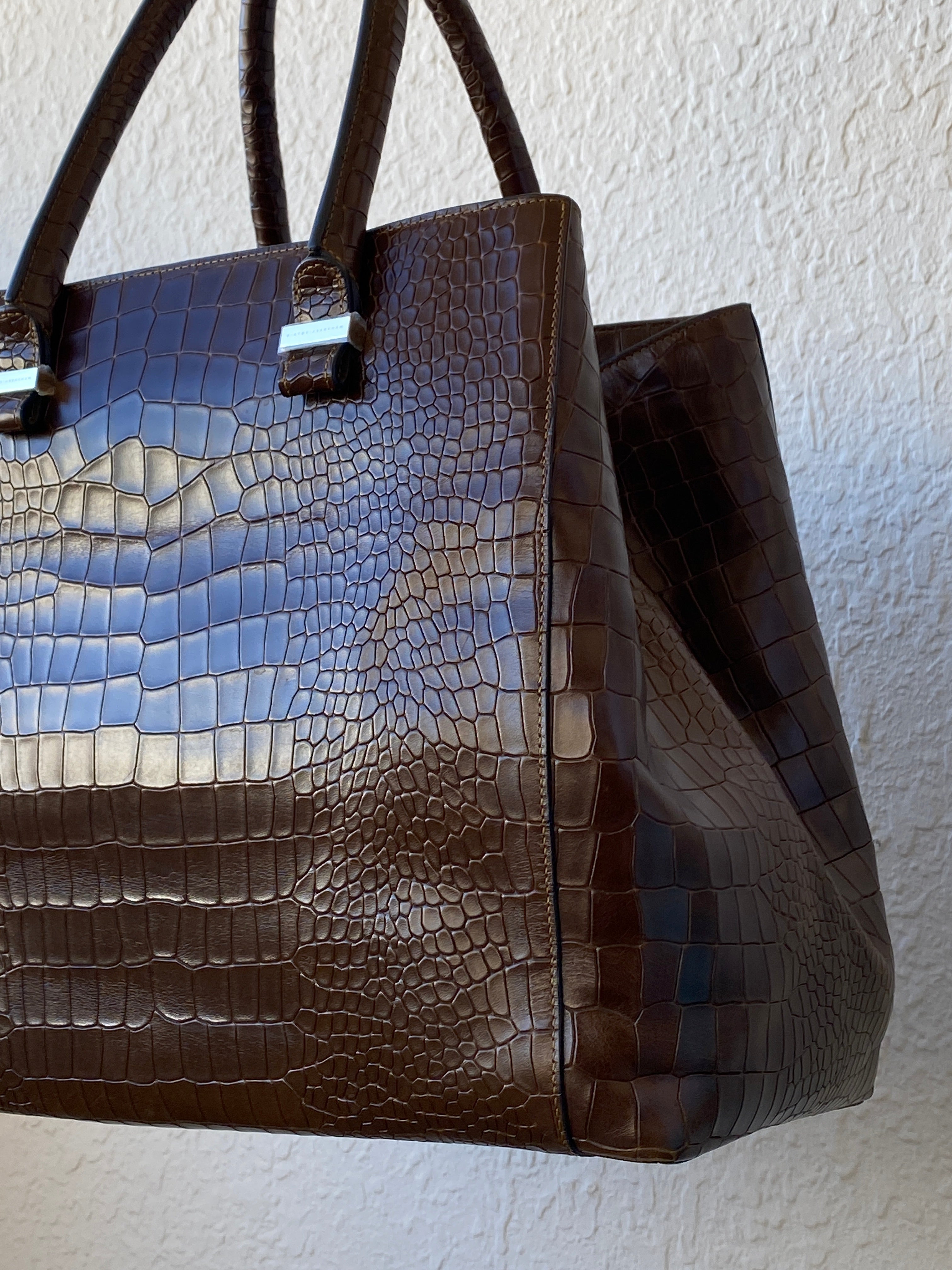 Victoria Beckham Large Chocolate Brown Leather Croc Effect Women's Bag