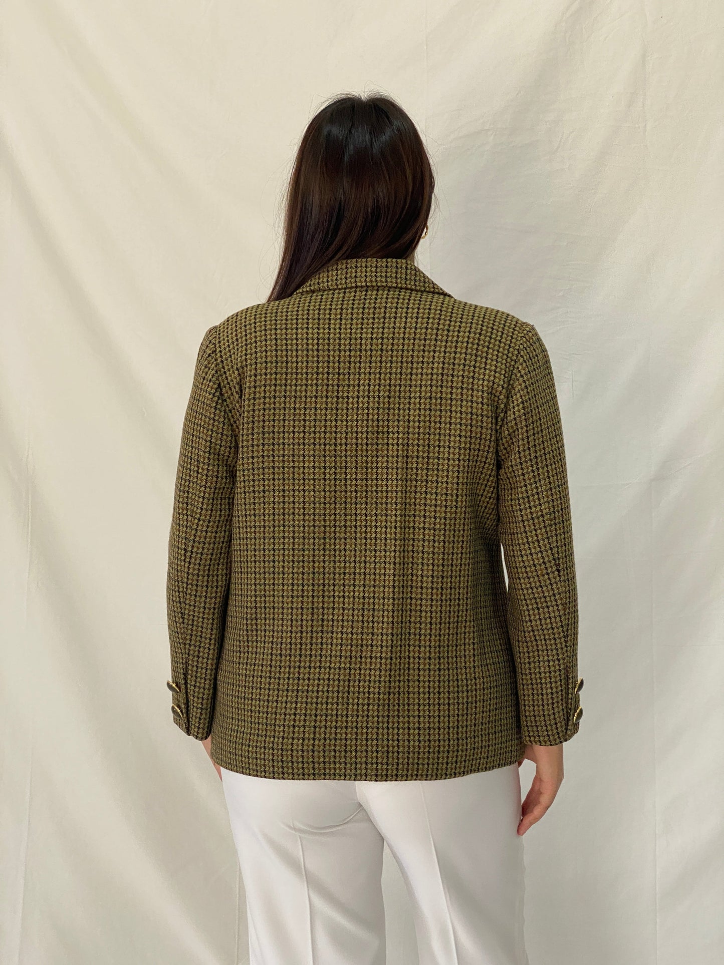 Vintage Alta Costura Olive Green Houndstooth Office Blazer - L