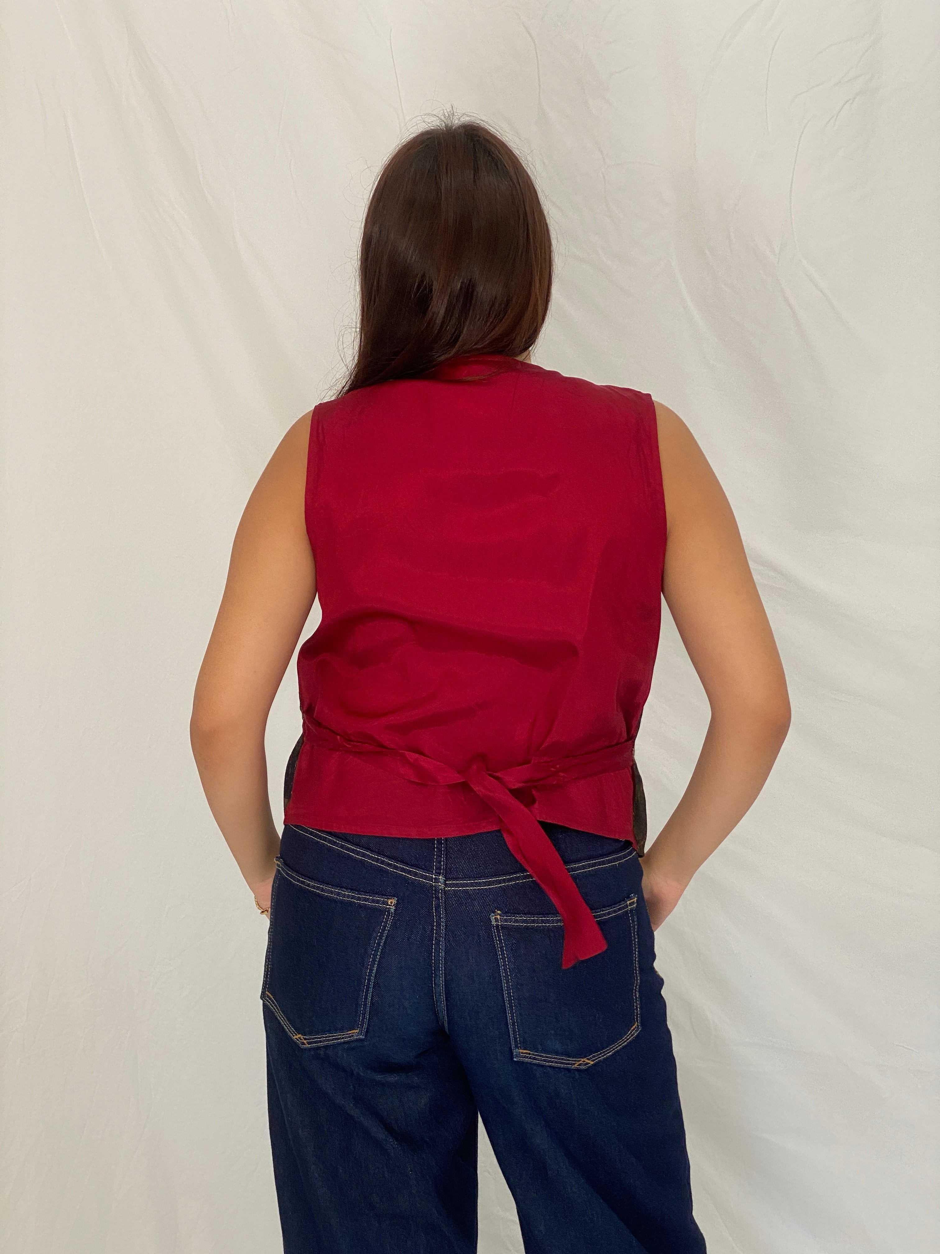 Vintage 90s Samantha David Paisley Tapestry Tie-Back Vest – L