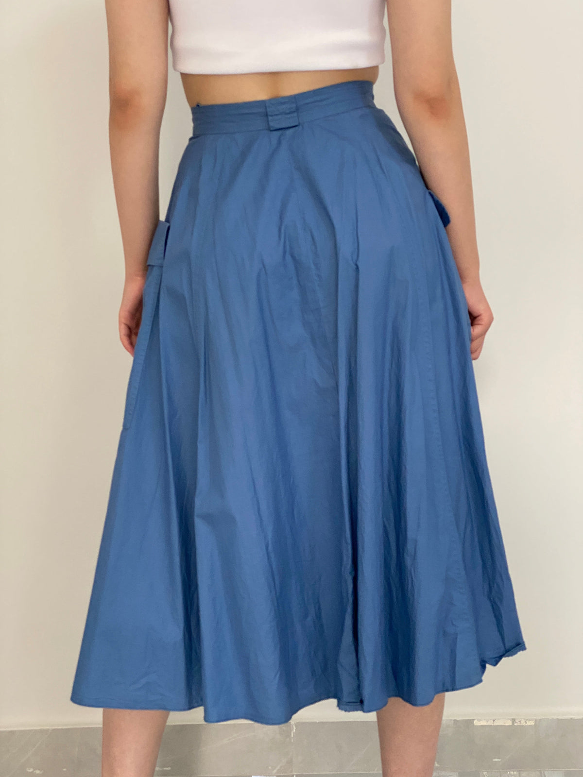 Vintage L’Estelle Dusty Blue High-Waisted A-Line Utility Cargo Midi Skirt - 36EUR