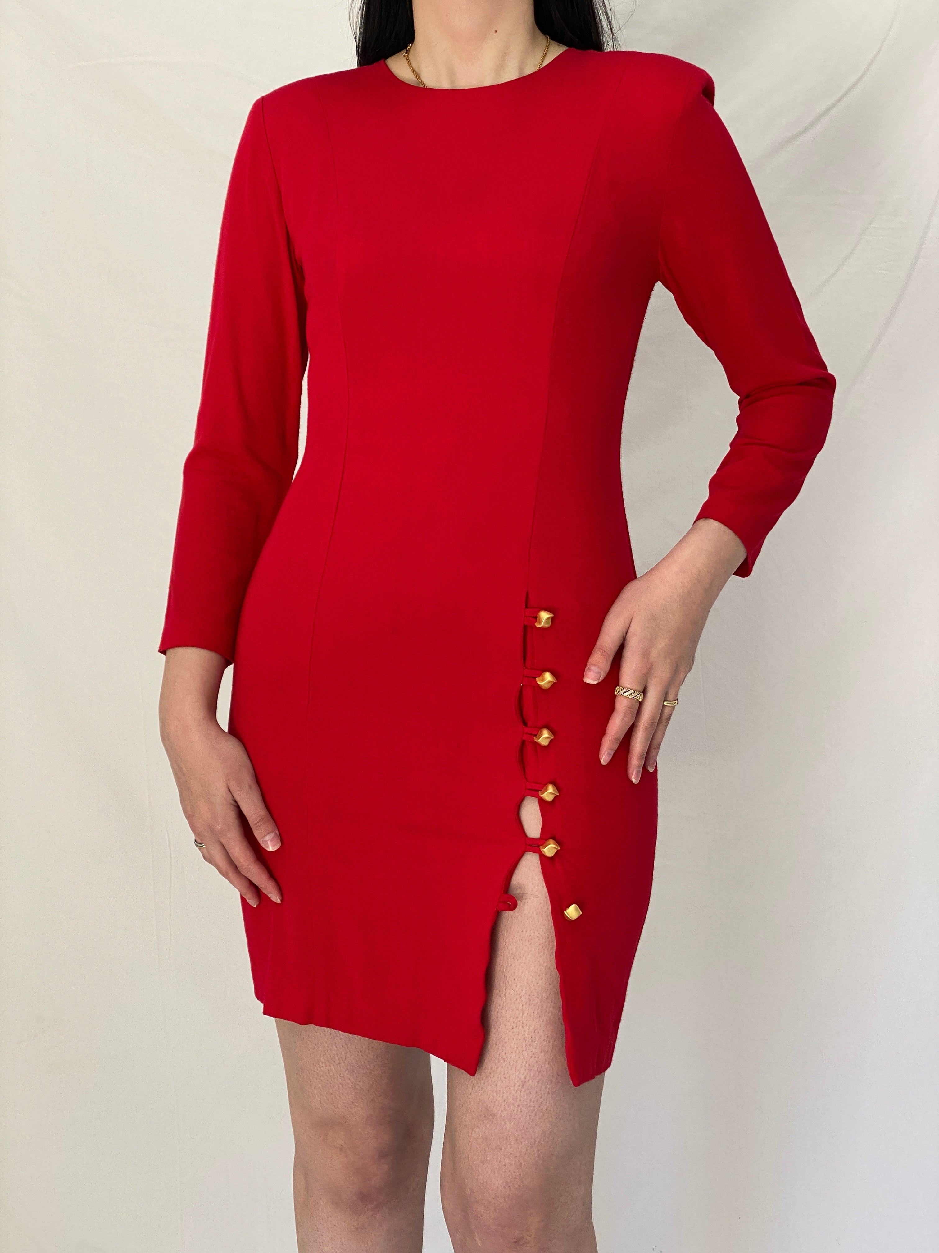 Vintage Petite Sophisticate Red Fitted Bodycon Date Night Dress - S