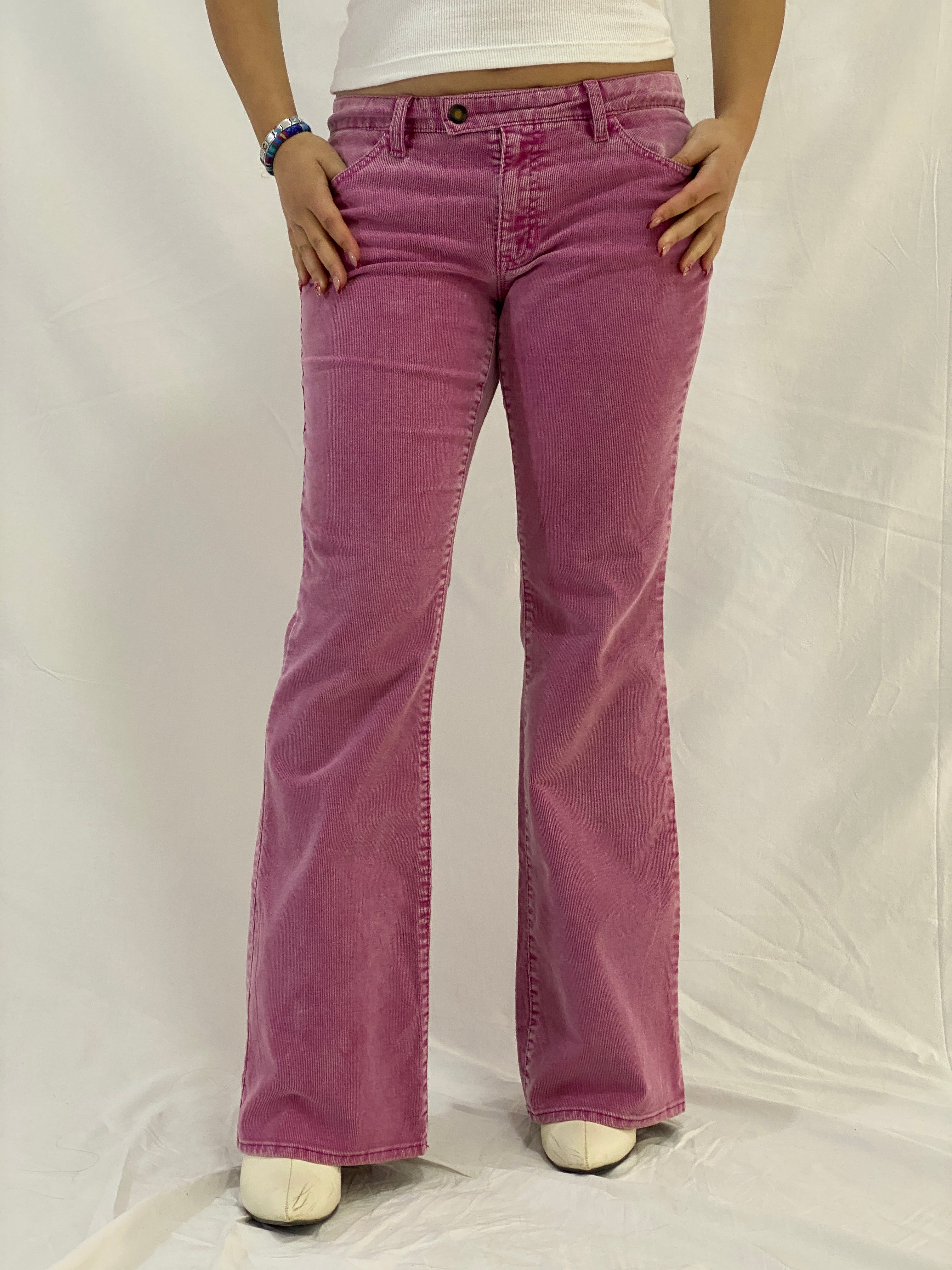 Y2K GAP Stretch Dusty Pink Corduroy Low Rise Flared Pants - L