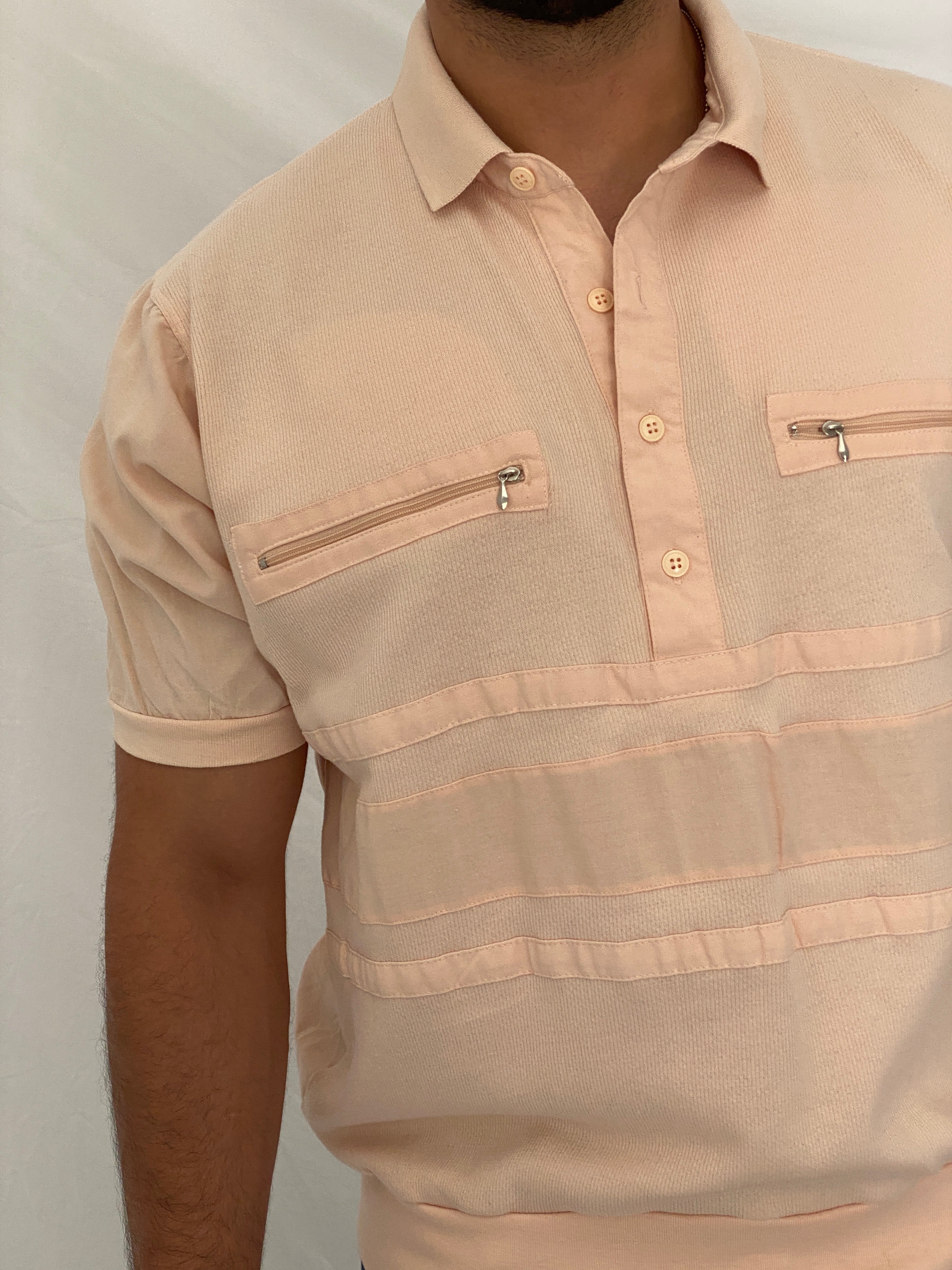 Vintage Dino di Milano Peach Knit Polo Pullover Zip Pocket Shirt – 2XL