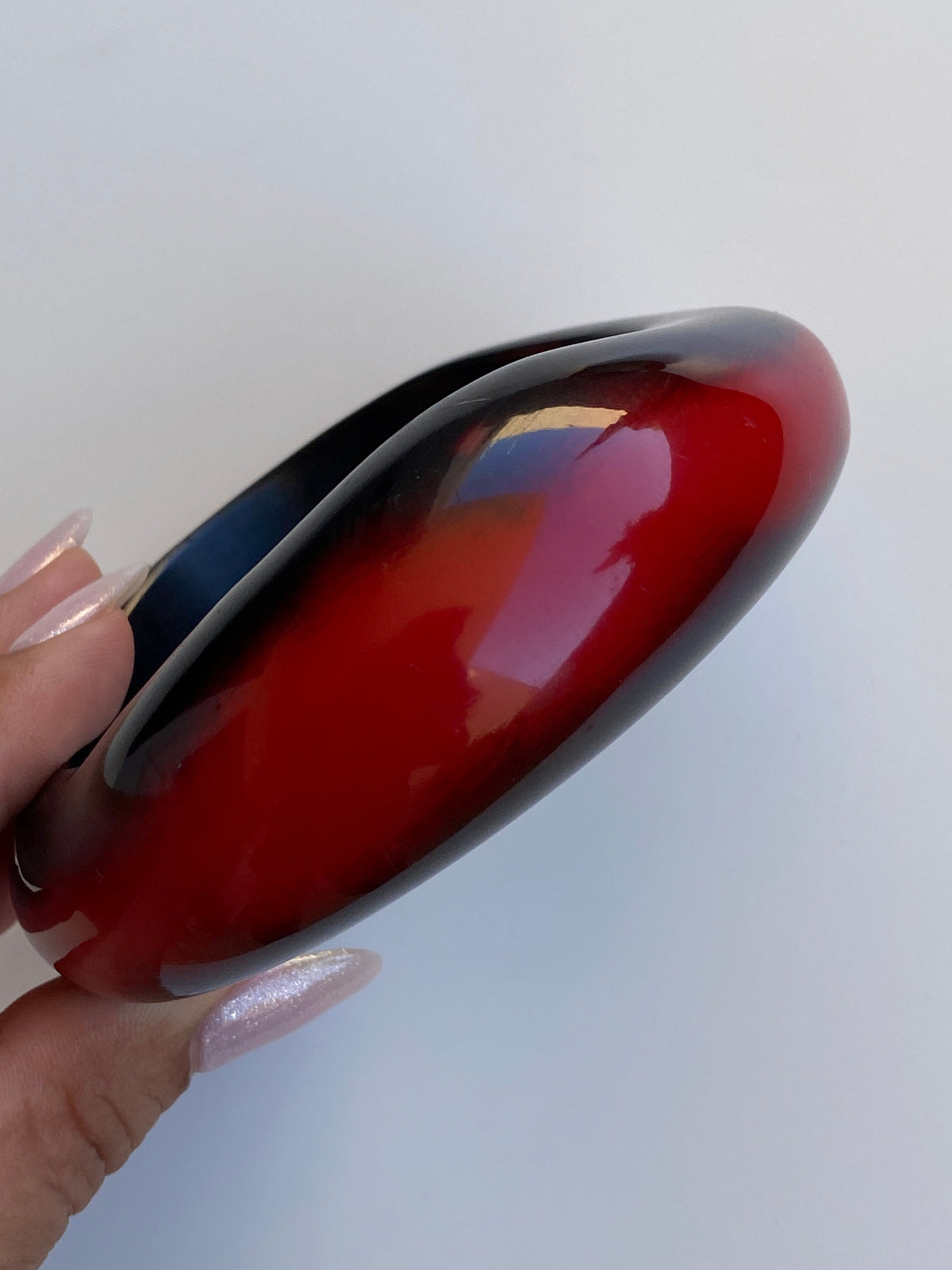 Vintage 80s Black & Deep Red Lucite-Style Chunky Domed Statement Bangle