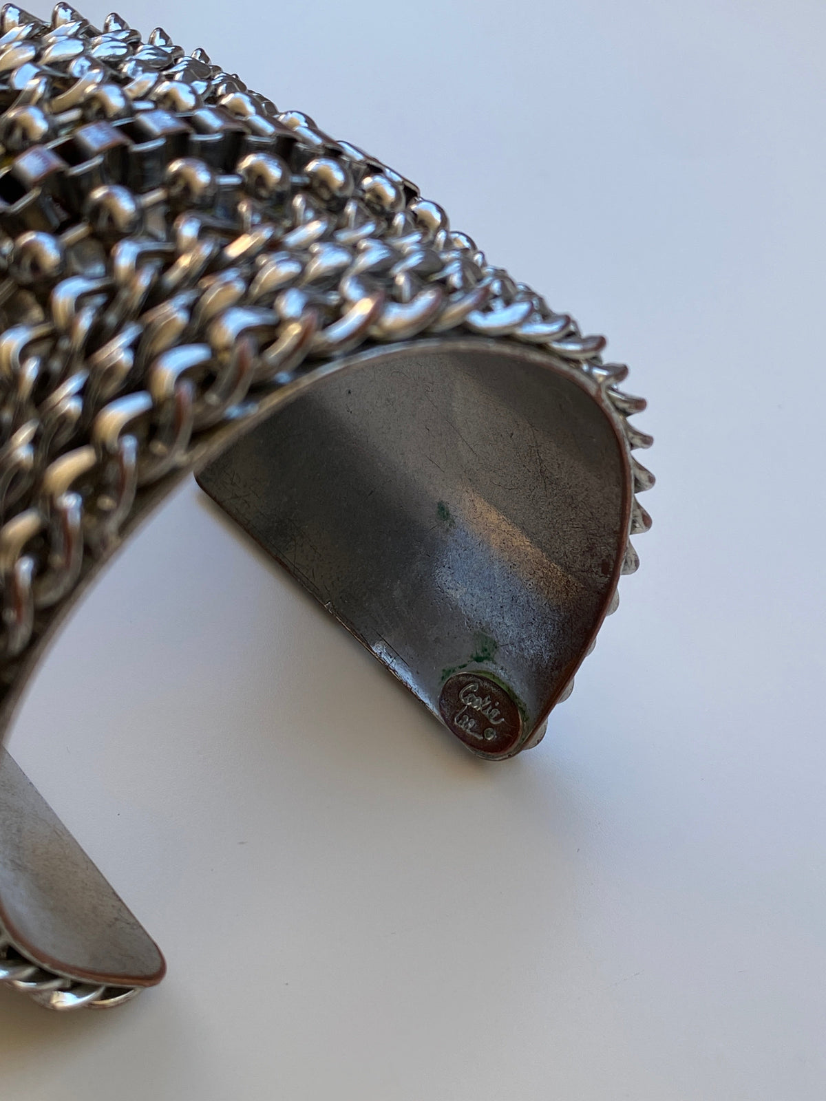 Vintage 90s/Y2K Cookie Lee Silver-Tone Mixed Chain Wide Statement Cuff Bracelet