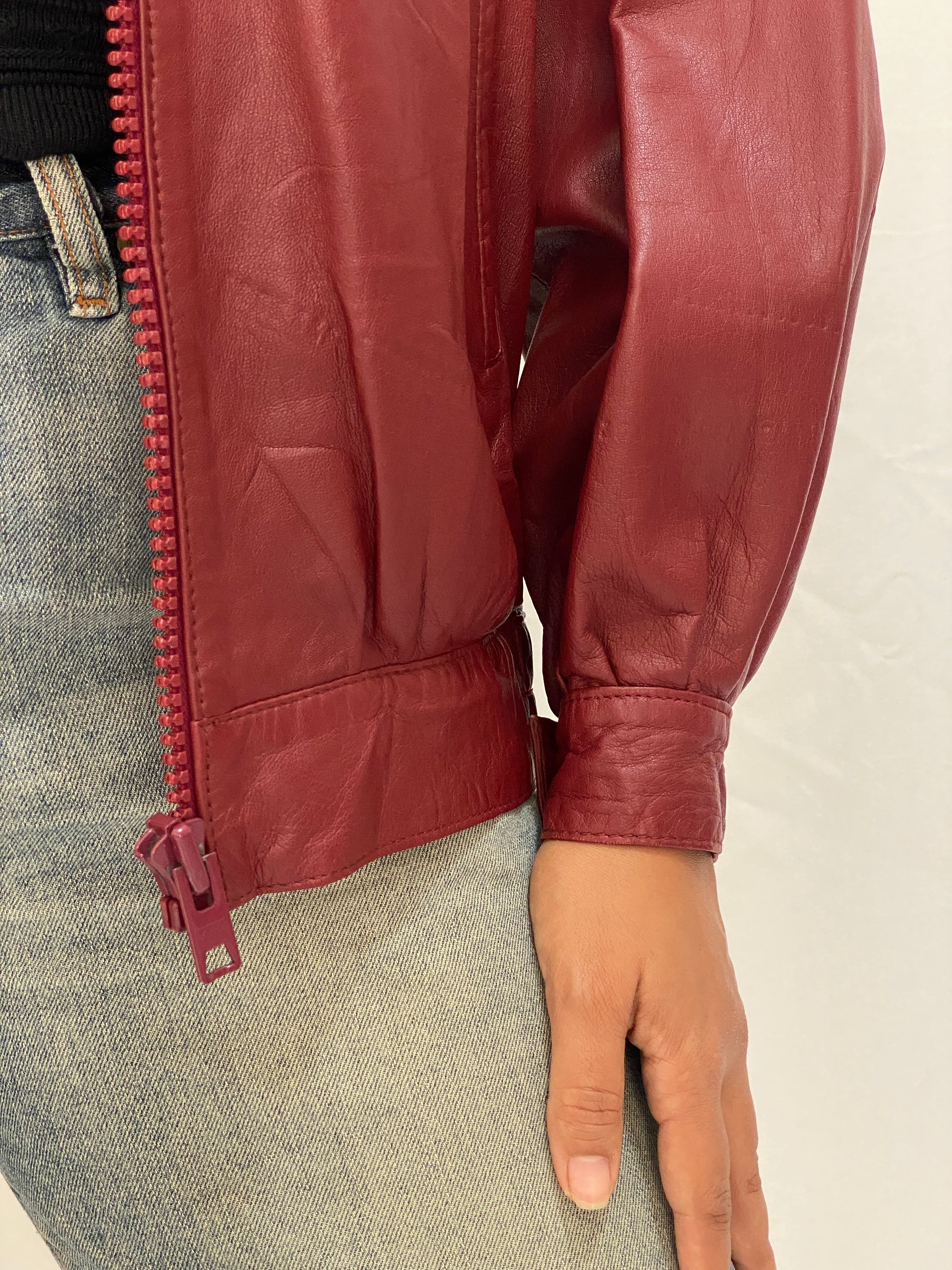 Rare Vintage Humberto J'Re Maroon Leather Bomber Dolman Sleeve Jacket - L