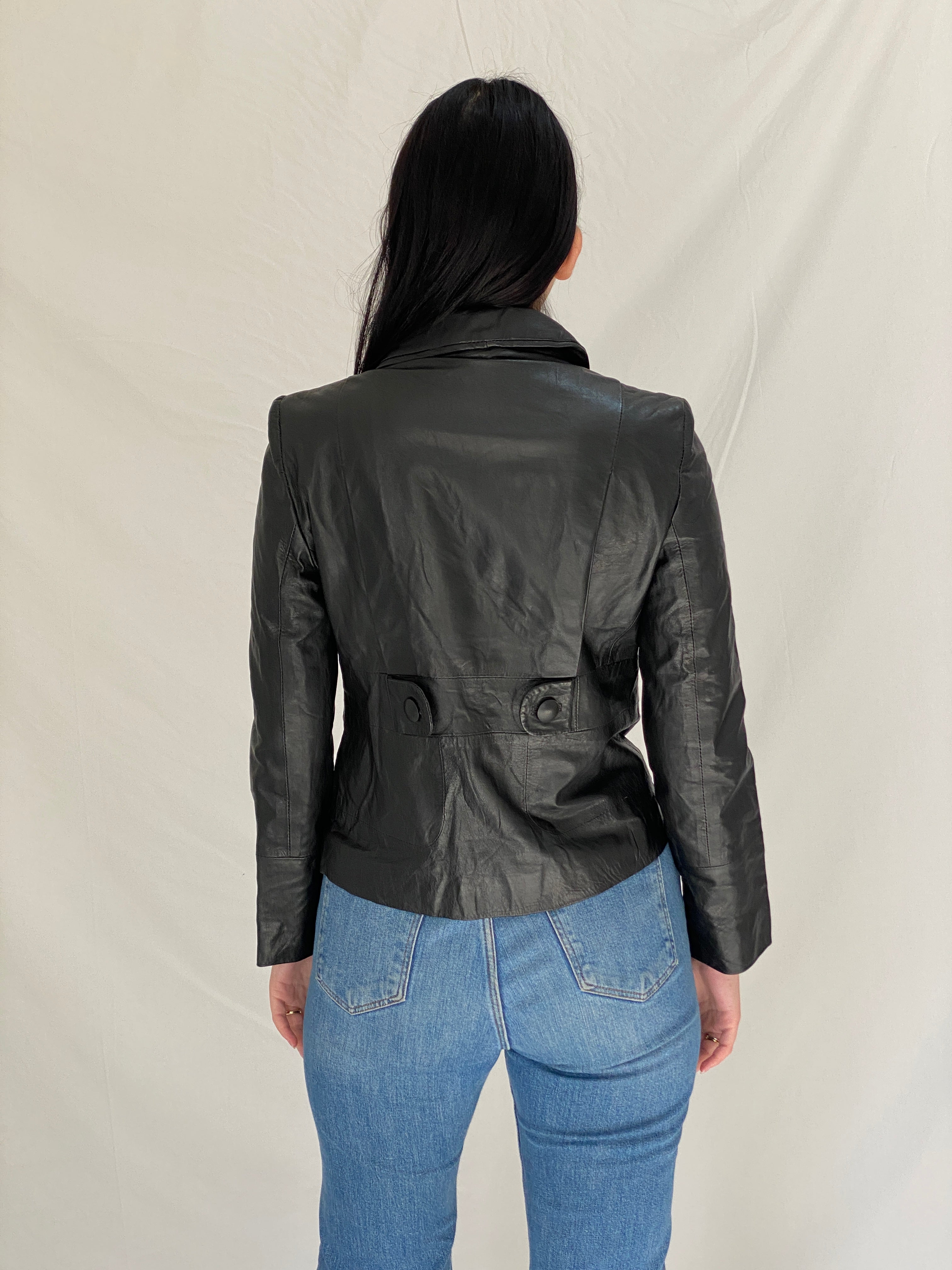Vintage BOSS Black Genuine Leather Jacket Minimalist Tailored Y2K Fitted Leather Jacket - S