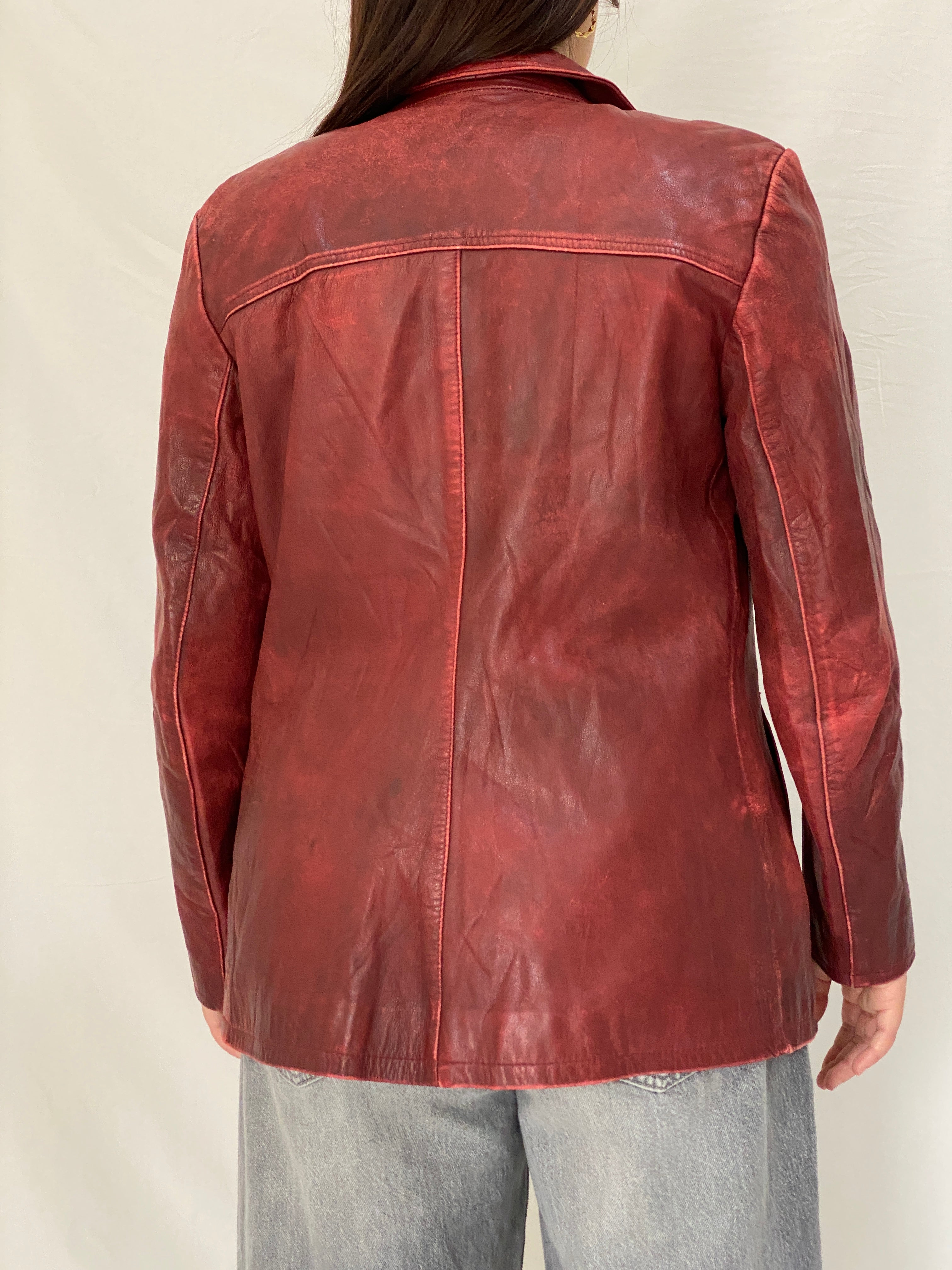 Vintage Arturo Paris Distressed Red Genuine Goat Leather Blazer Jacket - M