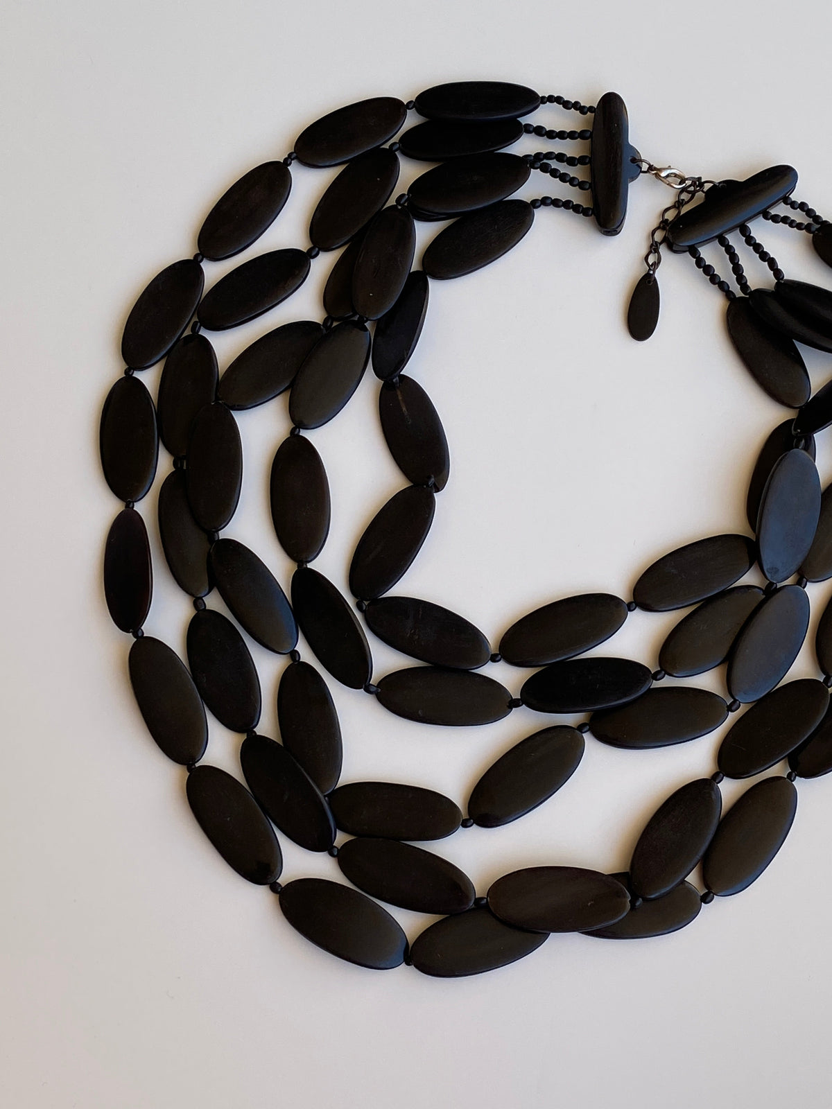 Vintage Y2K Black Multi-Strand Oval Beaded Bib Statement Necklace