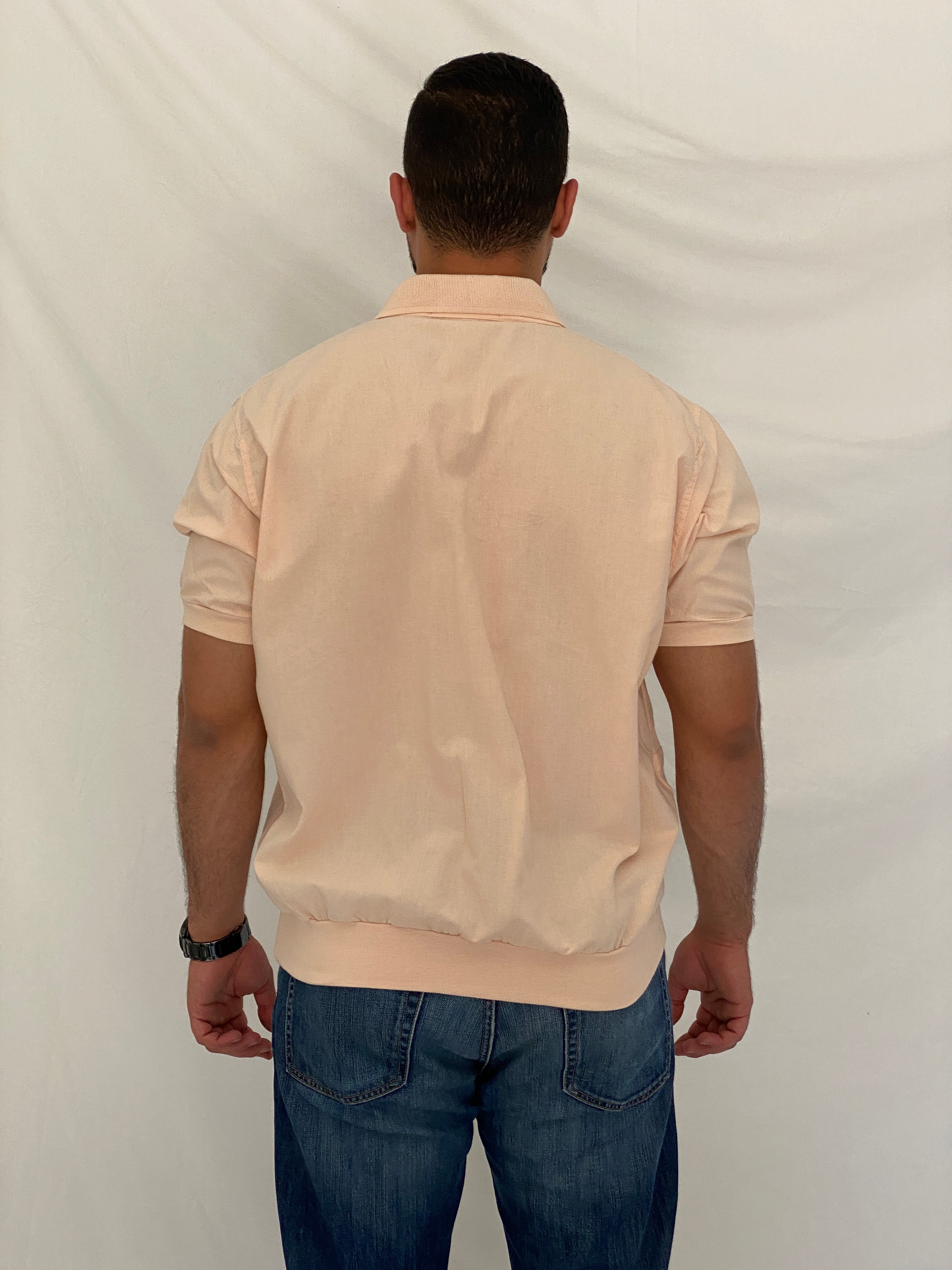 Vintage Dino di Milano Peach Knit Polo Pullover Zip Pocket Shirt – 2XL