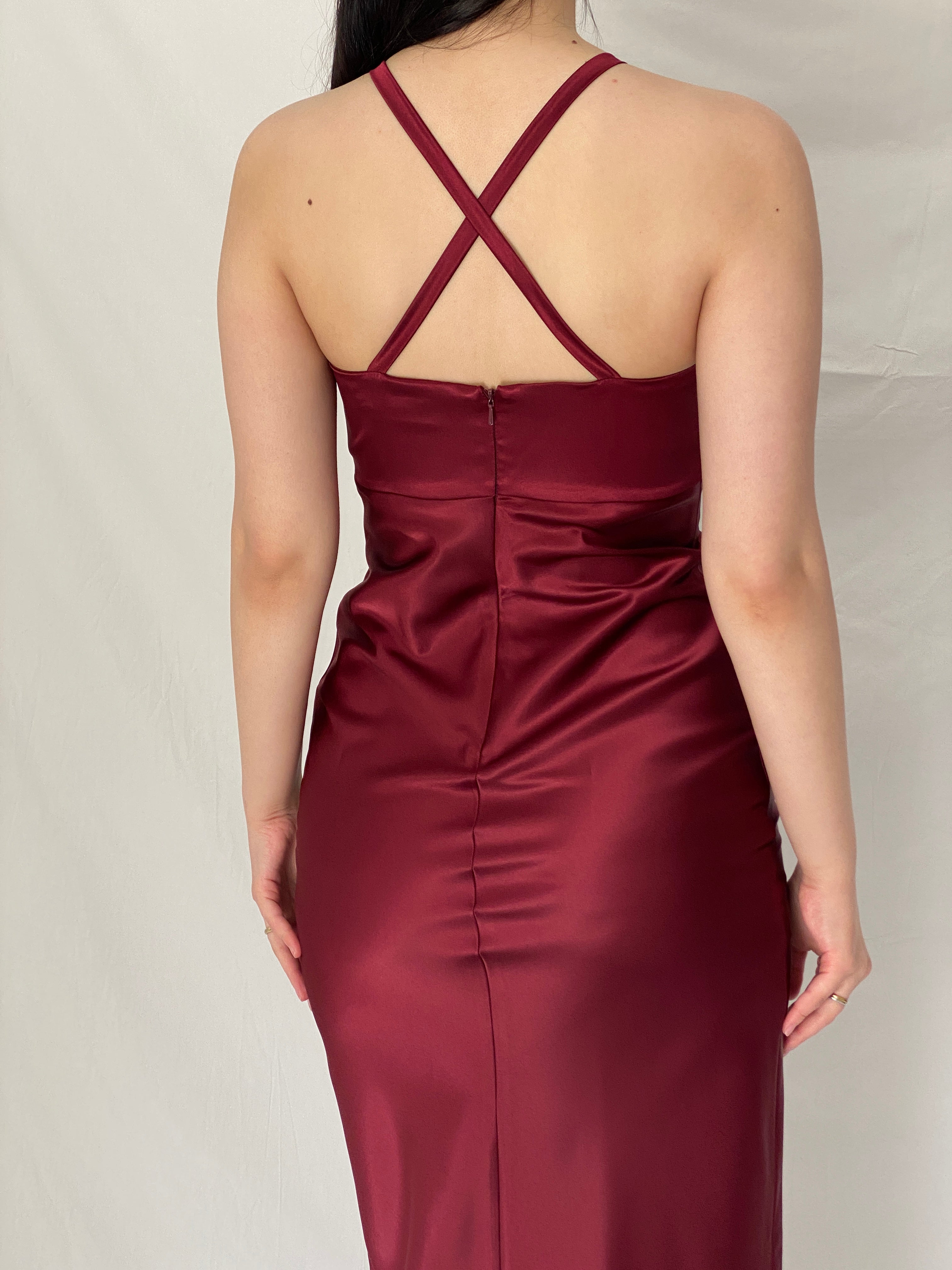 Hennes Collection Burgundy Satin Keyhole Halter Midaxi Dress - S