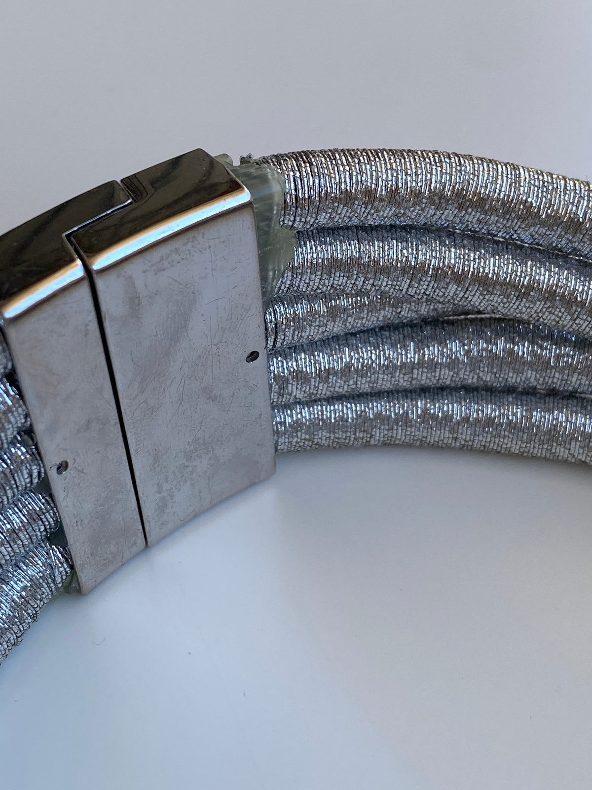 Vintage Y2K Silver Metallic Multi-Strand Tubular Mesh Statement Necklace