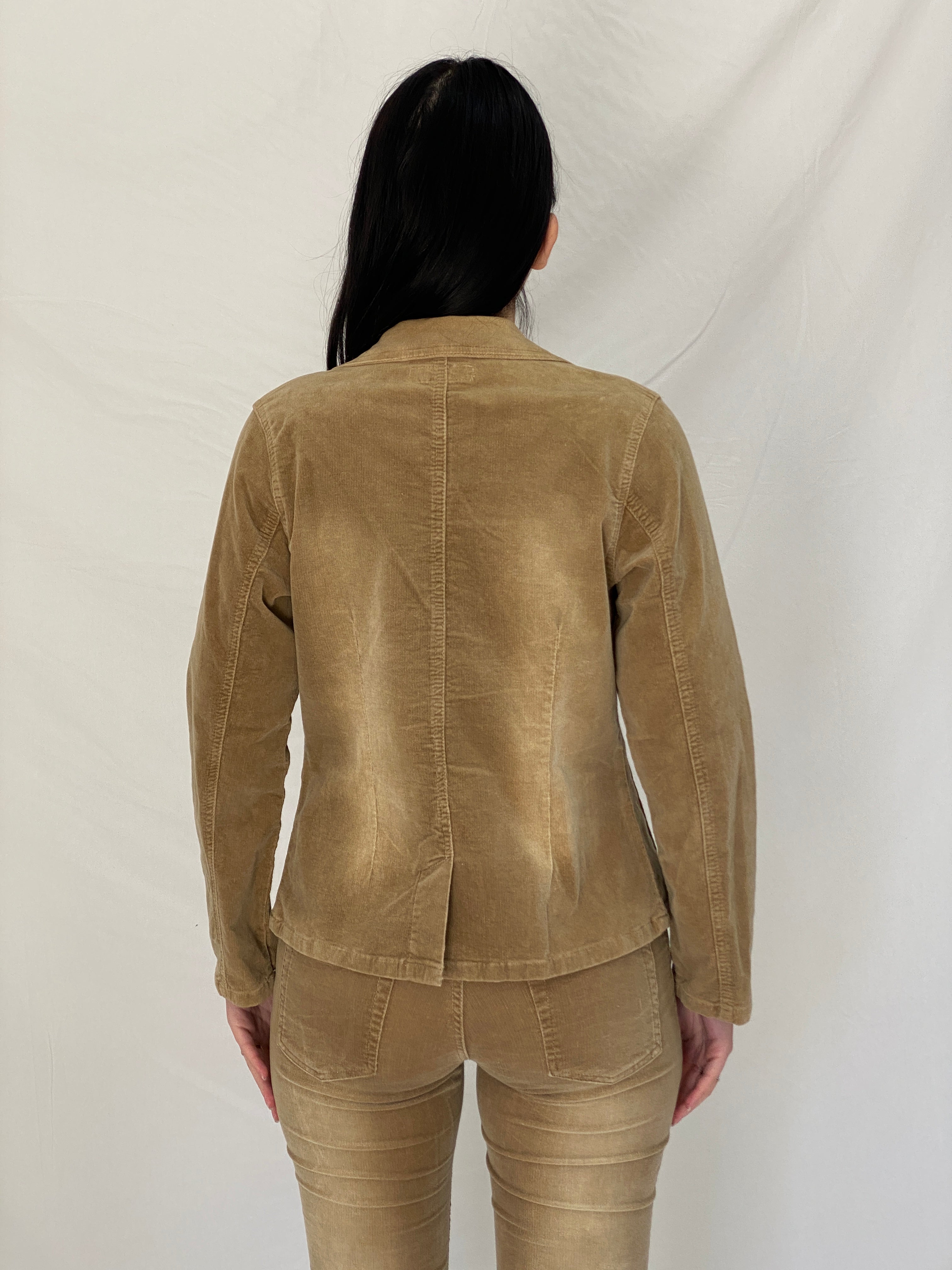 Y2K No Body Classic Fashion Brown Corduroy Jacket & Flared Pants Set with Sequin Trim - M