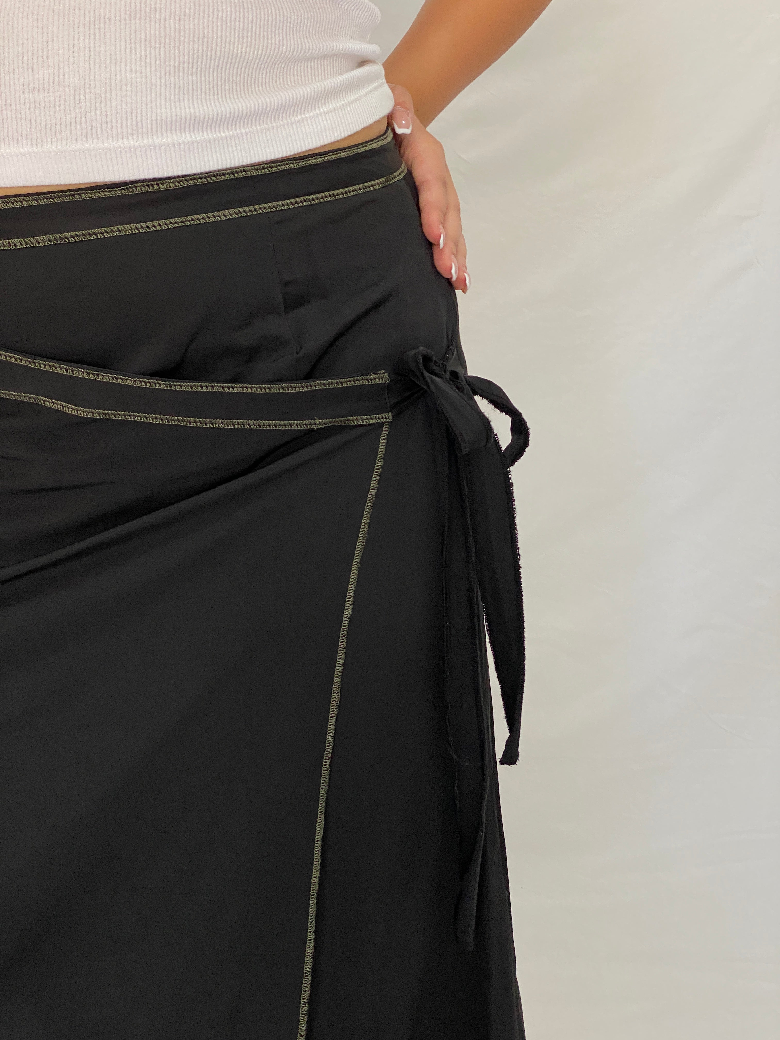 Vintage Y2K TLTN Tolentino Black Utility Wrap Midi Skirt Cotton - XL