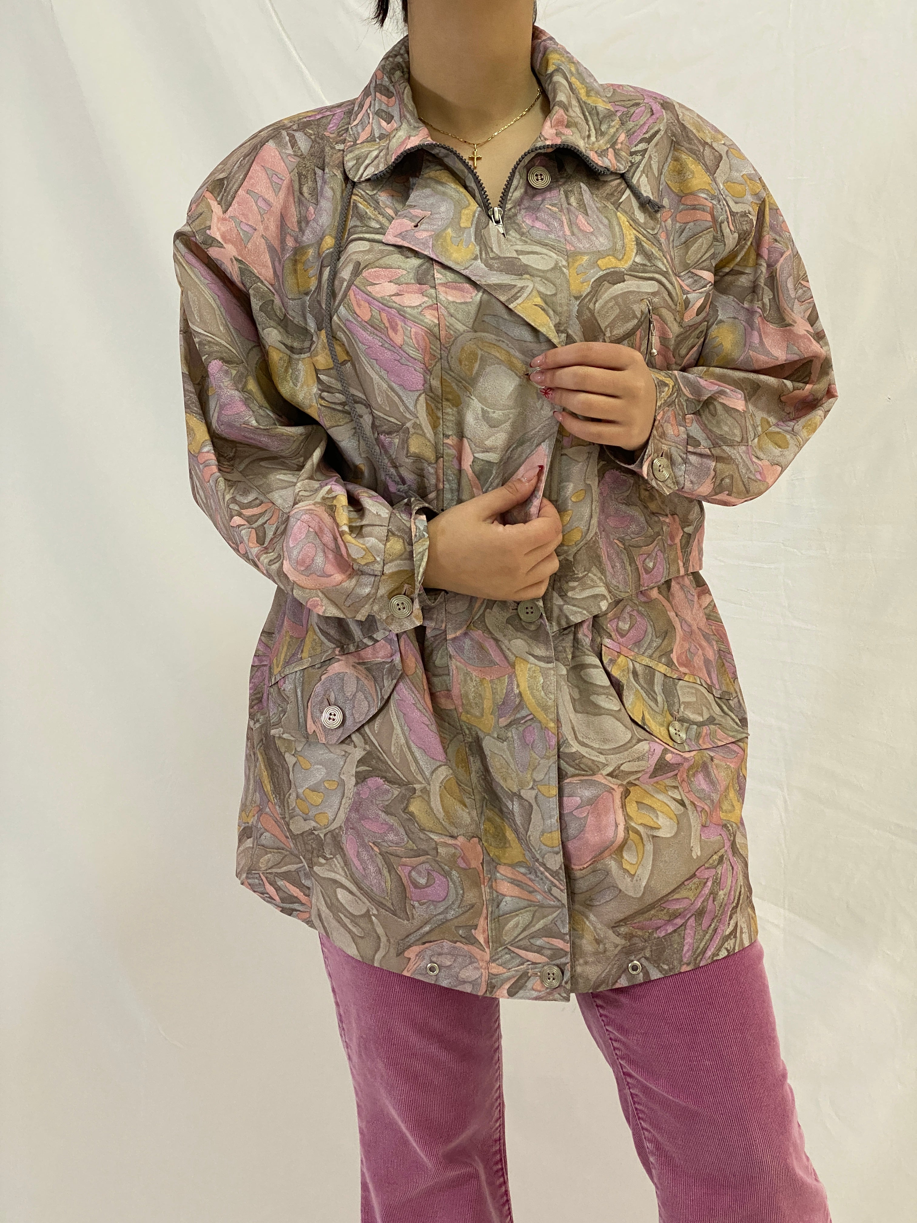 Vintage 90s Pastel Abstract Print Lightweight Windbreaker Jacket - S