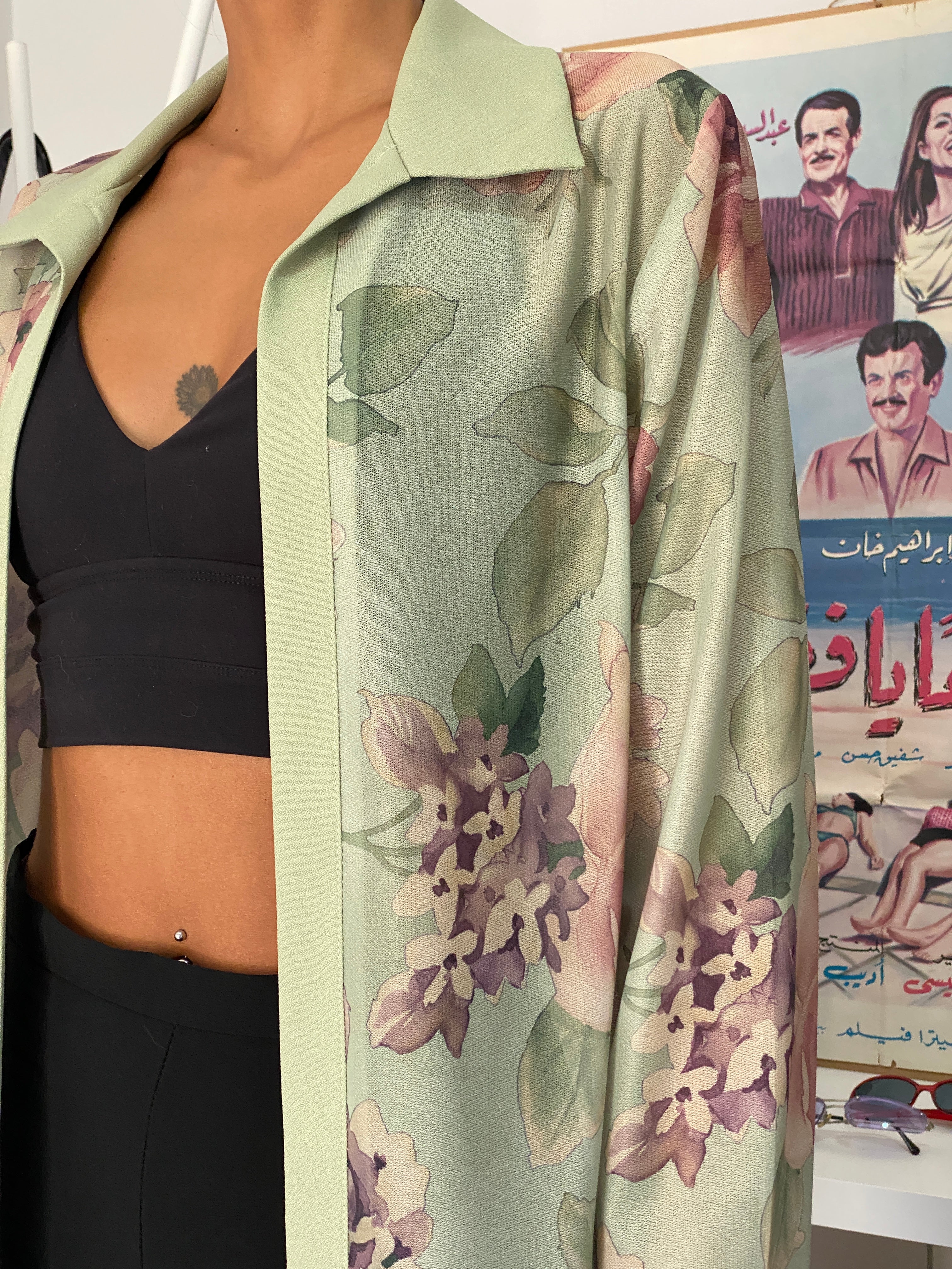 Vintage Y2K Sara Morgan Sage Green Floral Cardigan Shirt – M